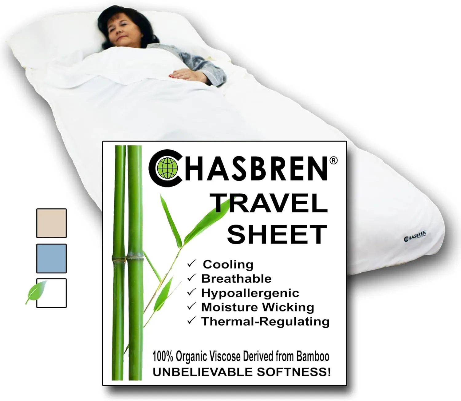 Travel Sheet 100% Organic Viscose Derived from Bamboo - Soft Comfortable Roomy Sleep Sheet, Sack, Bag, Liner - Pillow Pocket, Zippers