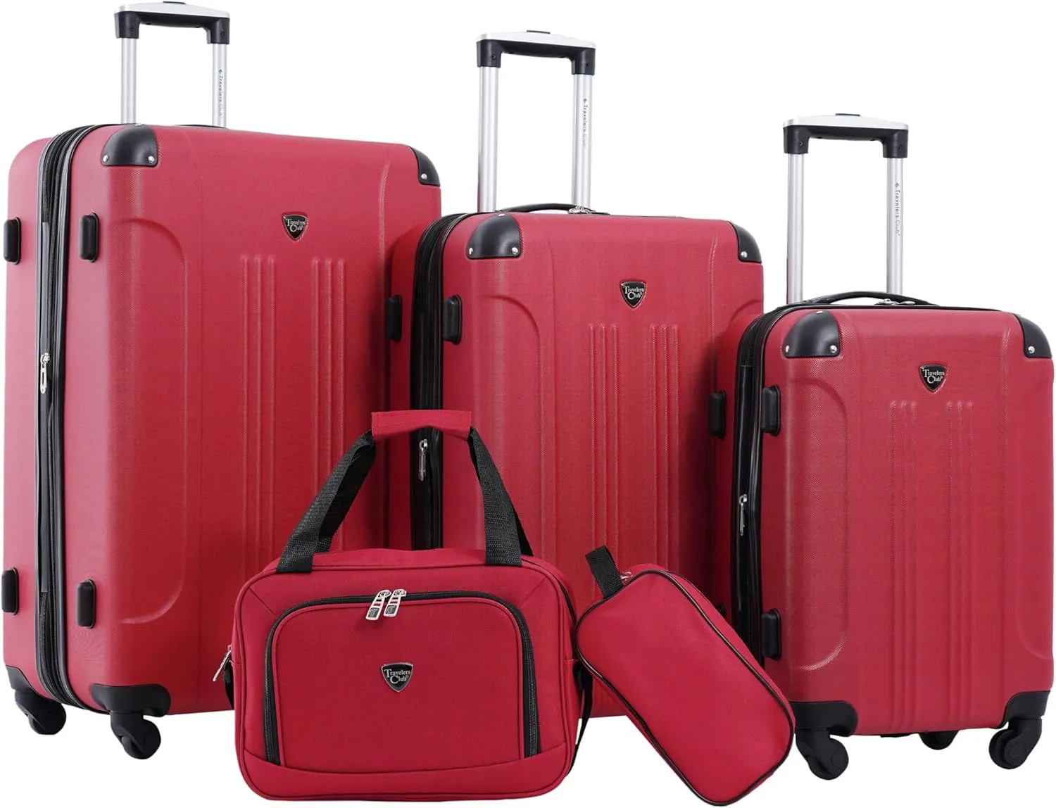Travelers Club Chicago Hardside Expandable Spinner Luggage, Red, 5 Piece Set