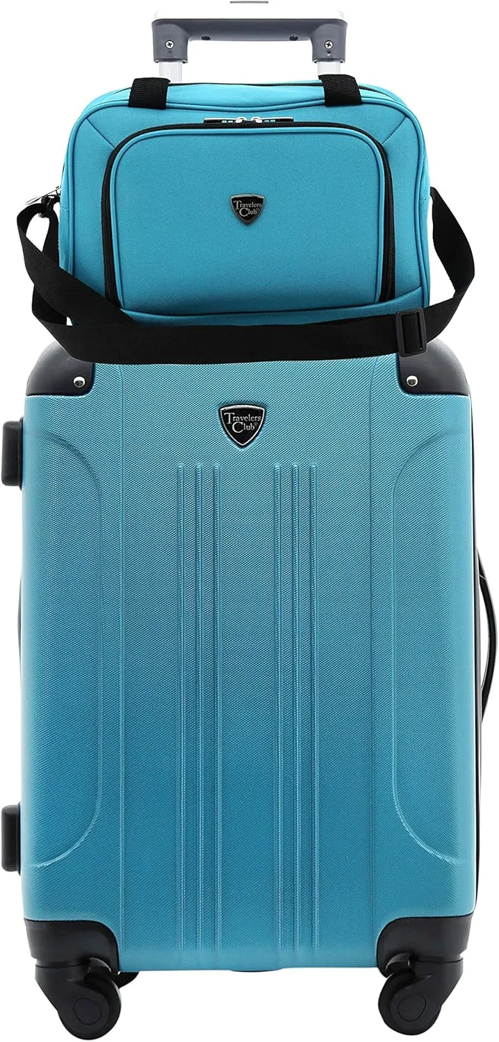 Travelers Club Chicago Hardside Expandable Spinner Luggage, Teal, 5 Piece Set