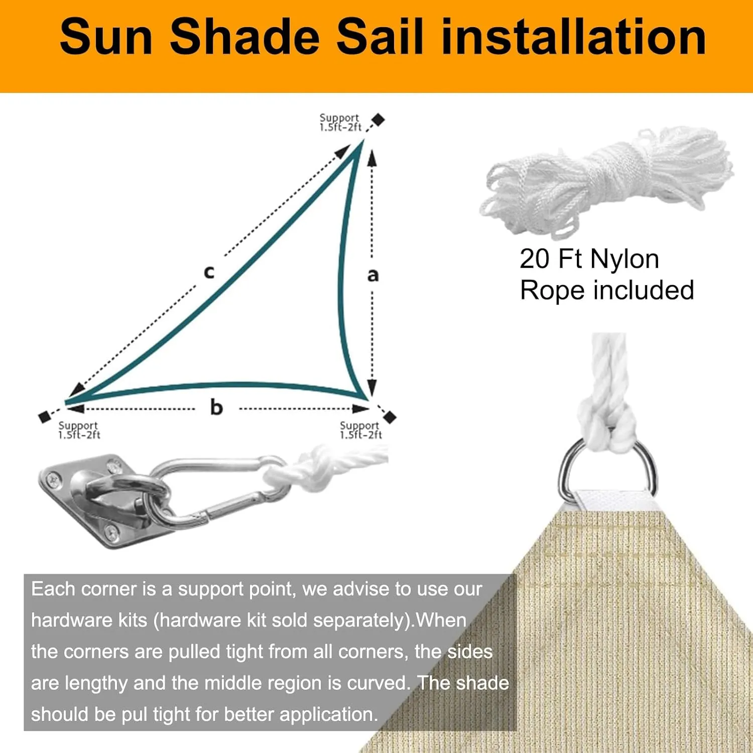 Triangle Sun Shade Sail, Canopy Outdoor Patio Fabric Screen Awning, Garden Privacy Fence Screening Mesh Tarp, Water & Air Permeable(2x2x2m)