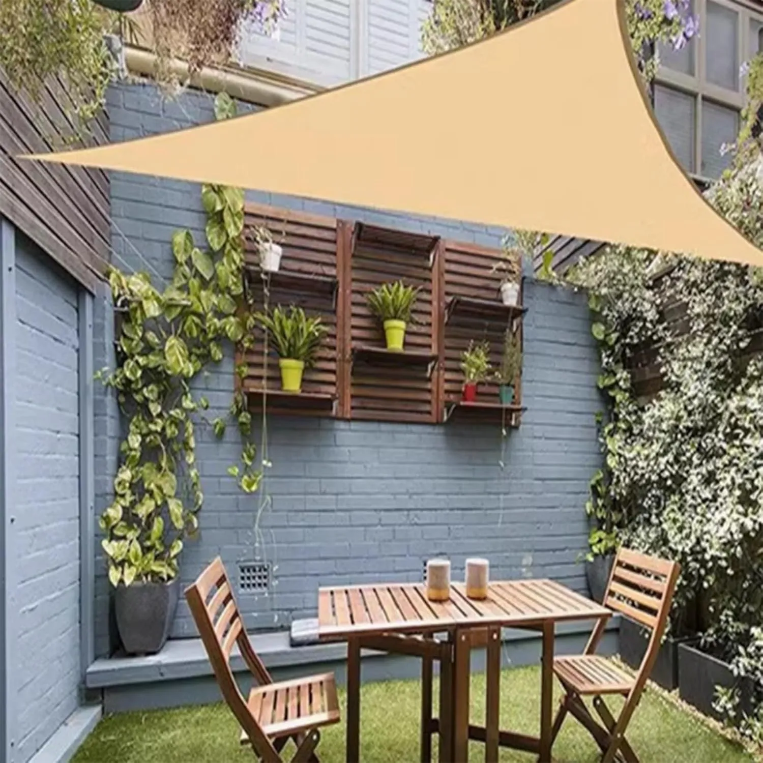 Triangle Sun Shade Sail, Canopy Outdoor Patio Fabric Screen Awning, Garden Privacy Fence Screening Mesh Tarp, Water & Air Permeable(2x2x2m)