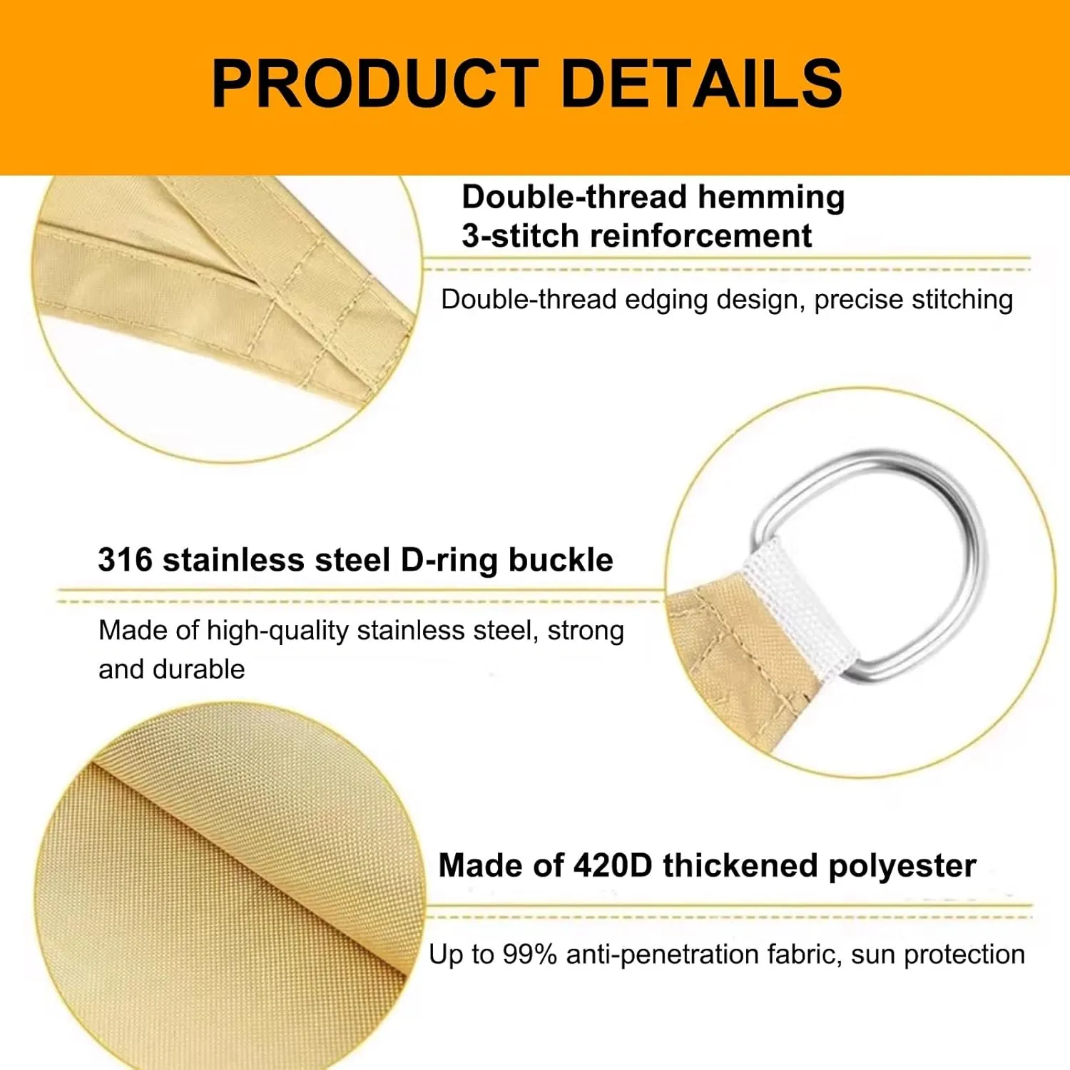 Triangle Sun Shade Sail, Canopy Outdoor Patio Fabric Screen Awning, Garden Privacy Fence Screening Mesh Tarp, Water & Air Permeable(2x2x2m)