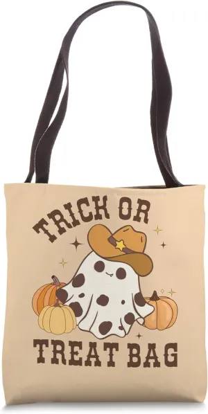 Trick or Treat Cowboy Ghost, Cute Candy Sack For Him or Her Tote Bag