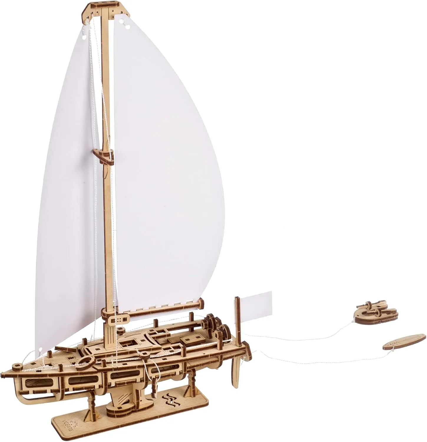 UGEARS Ocean Beaty Yacht 3D Wooden Puzzle - Wooden Mechanical Model Kit to Build - DIY Puzzle Boat with Paper Sails - Brain Teaser Building Set for Adults