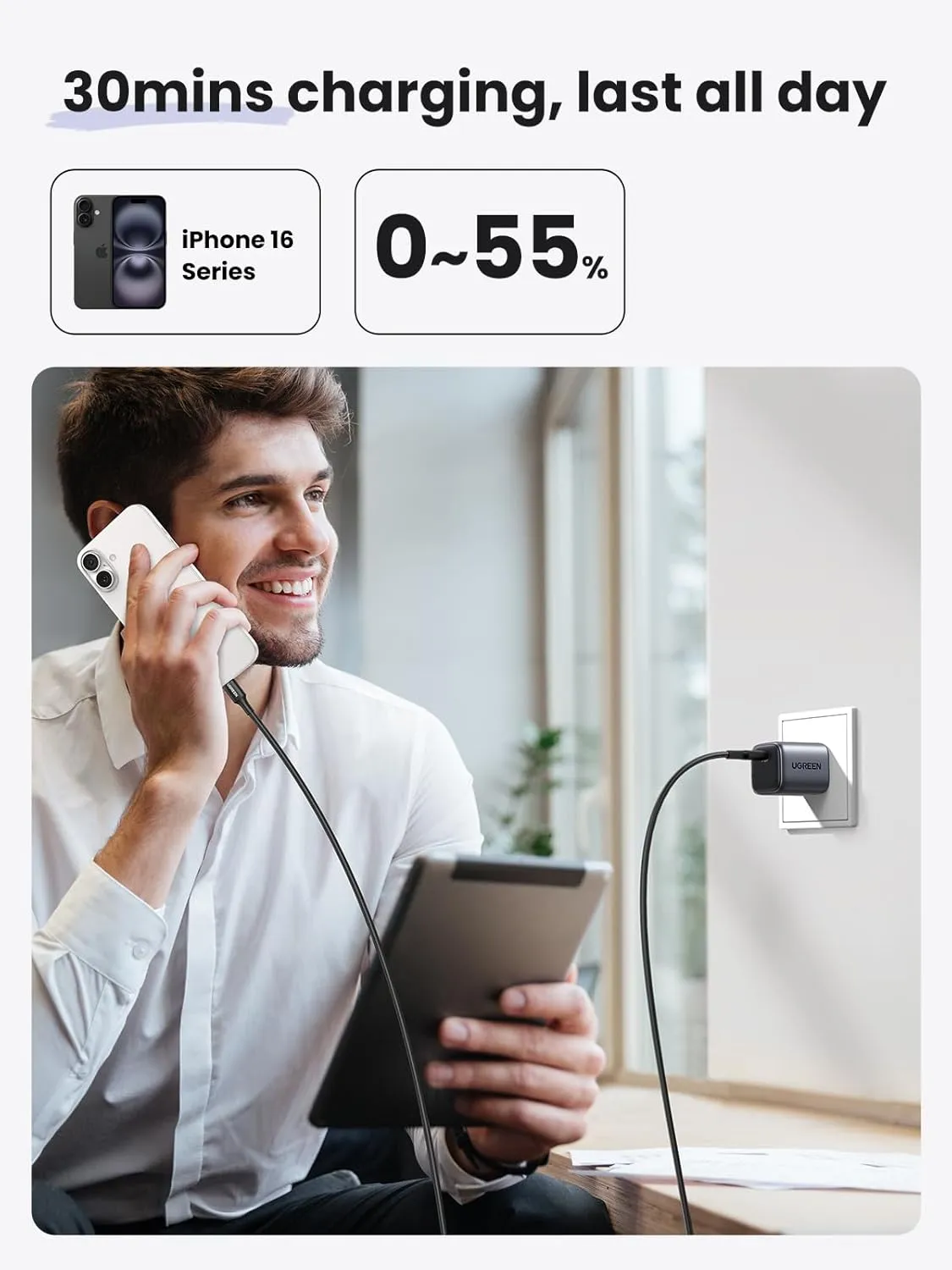 UGREEN 30W USB C Charger, Nexode Foldable GaN PPS Compact Fast Wall Charger Block, USB-C Power Adapter for iPhone 16/15/14/13, Galaxy S25/S24/S23 (Black)