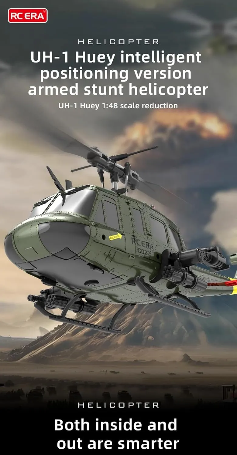 UH-1 Huey Remote Control Helicopters RC Aircraft for Adults, RC ERA C032 1/48 Scale 6CH 2.4G Gyro Stabilized Aircraft with Fly Upside Down 3D Rolling -RTF / 1 Battery
