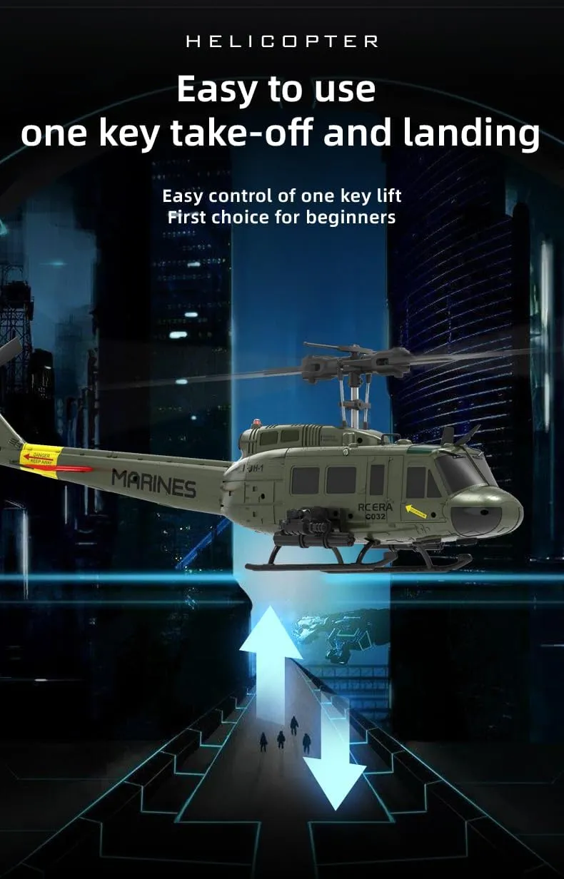 UH-1 Huey Remote Control Helicopters RC Aircraft for Adults, RC ERA C032 1/48 Scale 6CH 2.4G Gyro Stabilized Aircraft with Fly Upside Down 3D Rolling -RTF / 1 Battery