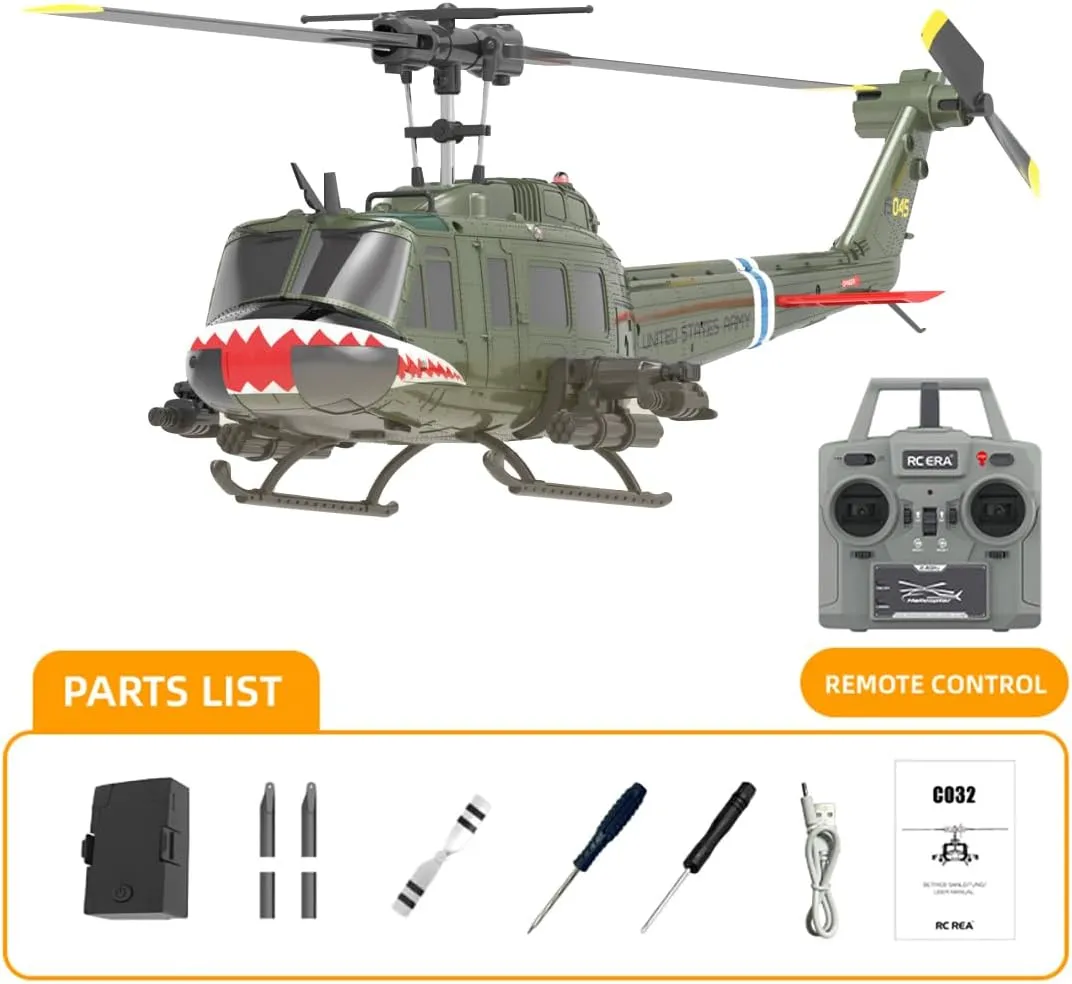 UH-1 Huey Remote Control Helicopters RC Aircraft for Adults, RC ERA C032 1/48 Scale 6CH 2.4G Gyro Stabilized Aircraft with Fly Upside Down 3D Rolling -RTF / 2 Battery