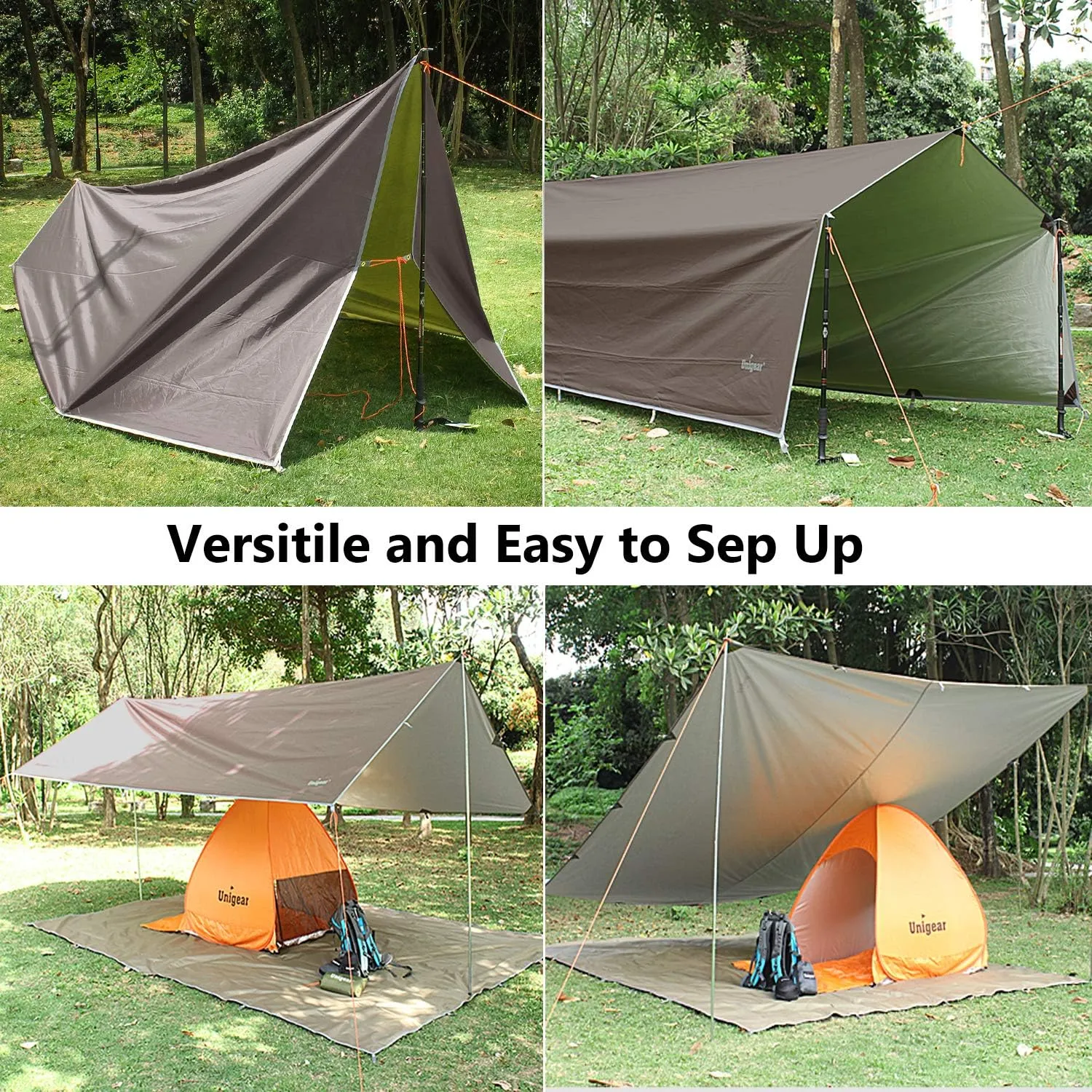 Unigear Hammock Rain Fly Waterproof Tent Tarp, UV Protection and PU 3000mm Waterproof, Lightweight for Camping, Backpacking and Outdoor Adventure
