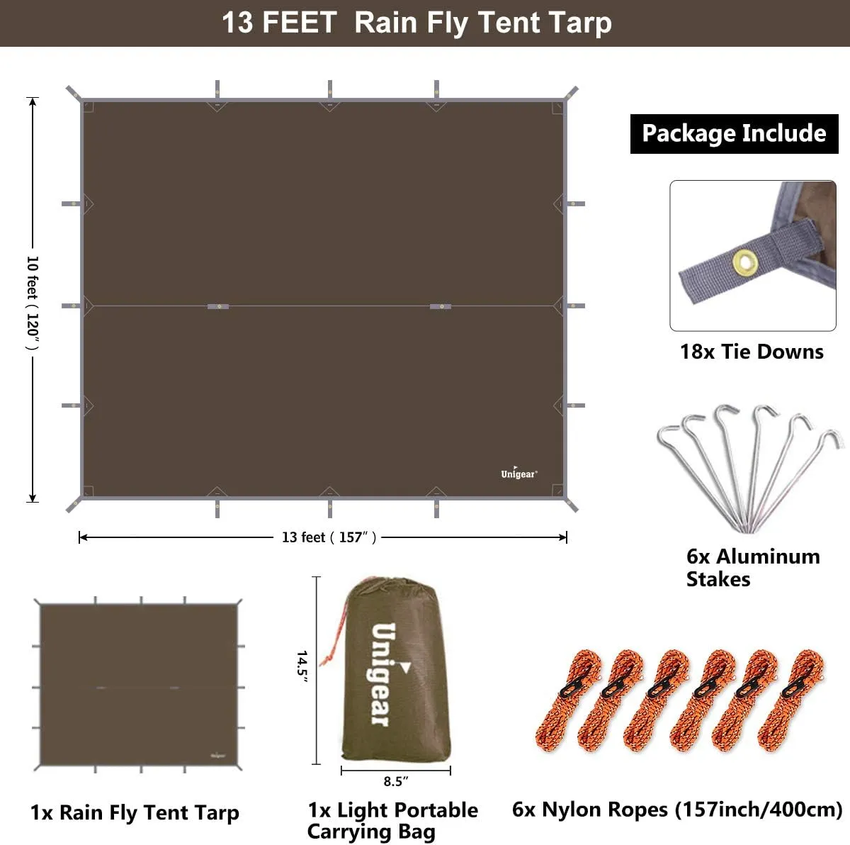 Unigear Hammock Rain Fly Waterproof Tent Tarp, UV Protection and PU 3000mm Waterproof, Lightweight for Camping, Backpacking and Outdoor Adventure