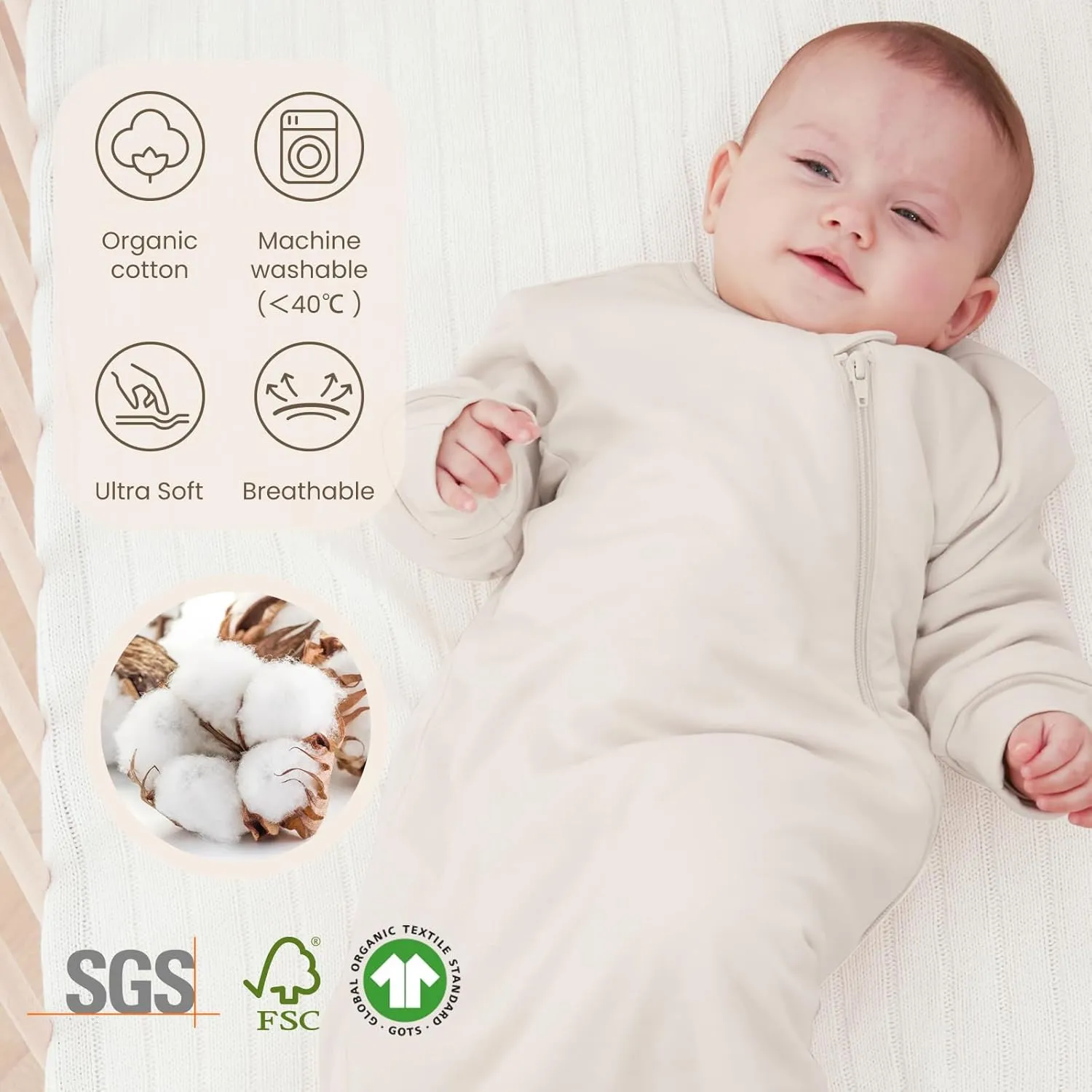 Unisex Sleeping Bag for Babies & Toddlers 3.5 Tog Sleep Sack 6-18Months, Wearable Blanket with Sleeves
