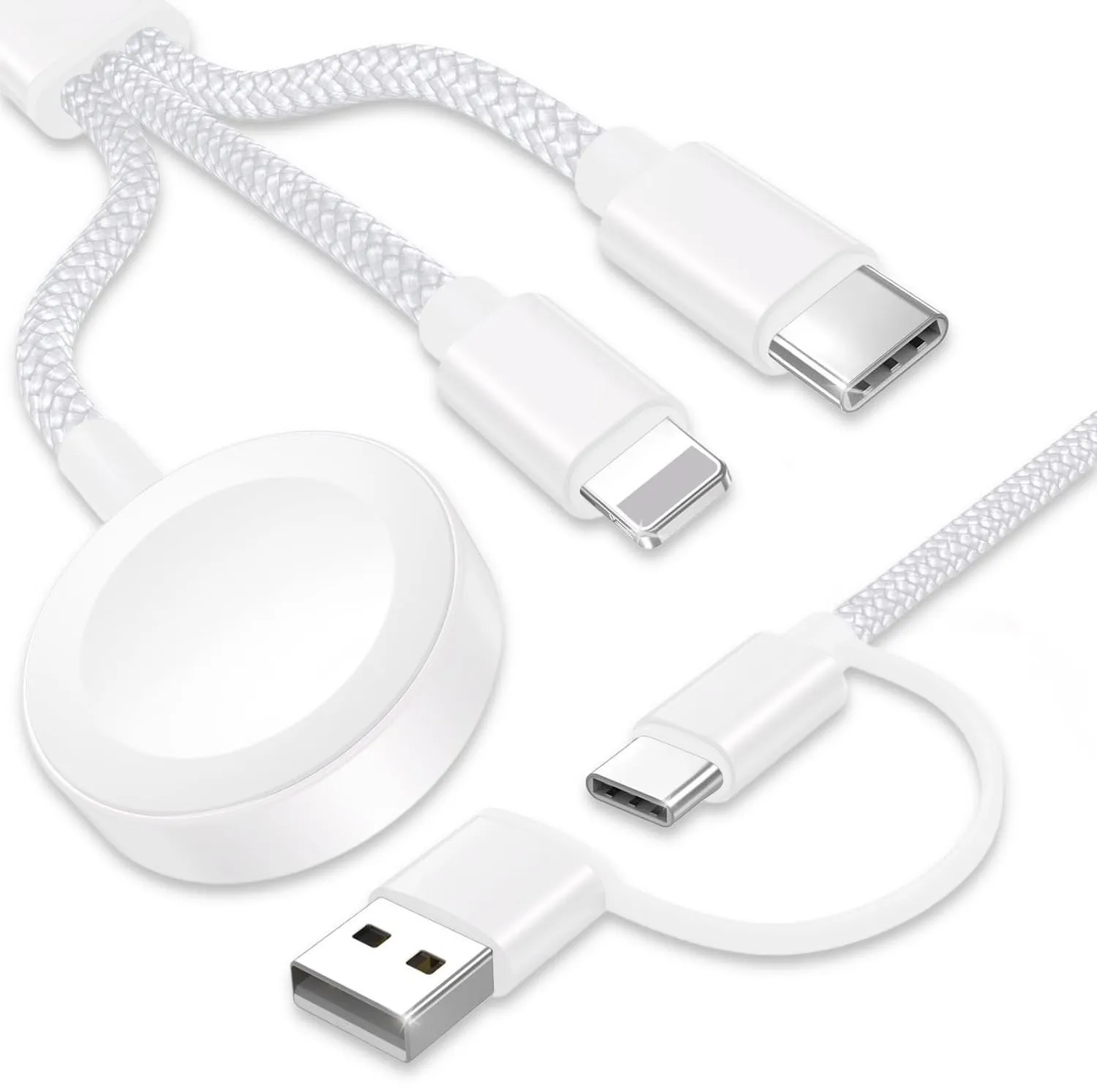 Upgraded 3 in 2 USB C Cable for Apple Watch Charger (4FT/1.2M) Travel USBC Multi Fast Charging Cord Compatible with iWatch Ultra 2/SE 2/10/9/8/7-1, iPhone 16 Pro Max Plus/15/14/13/12/11, iPad, AirPods