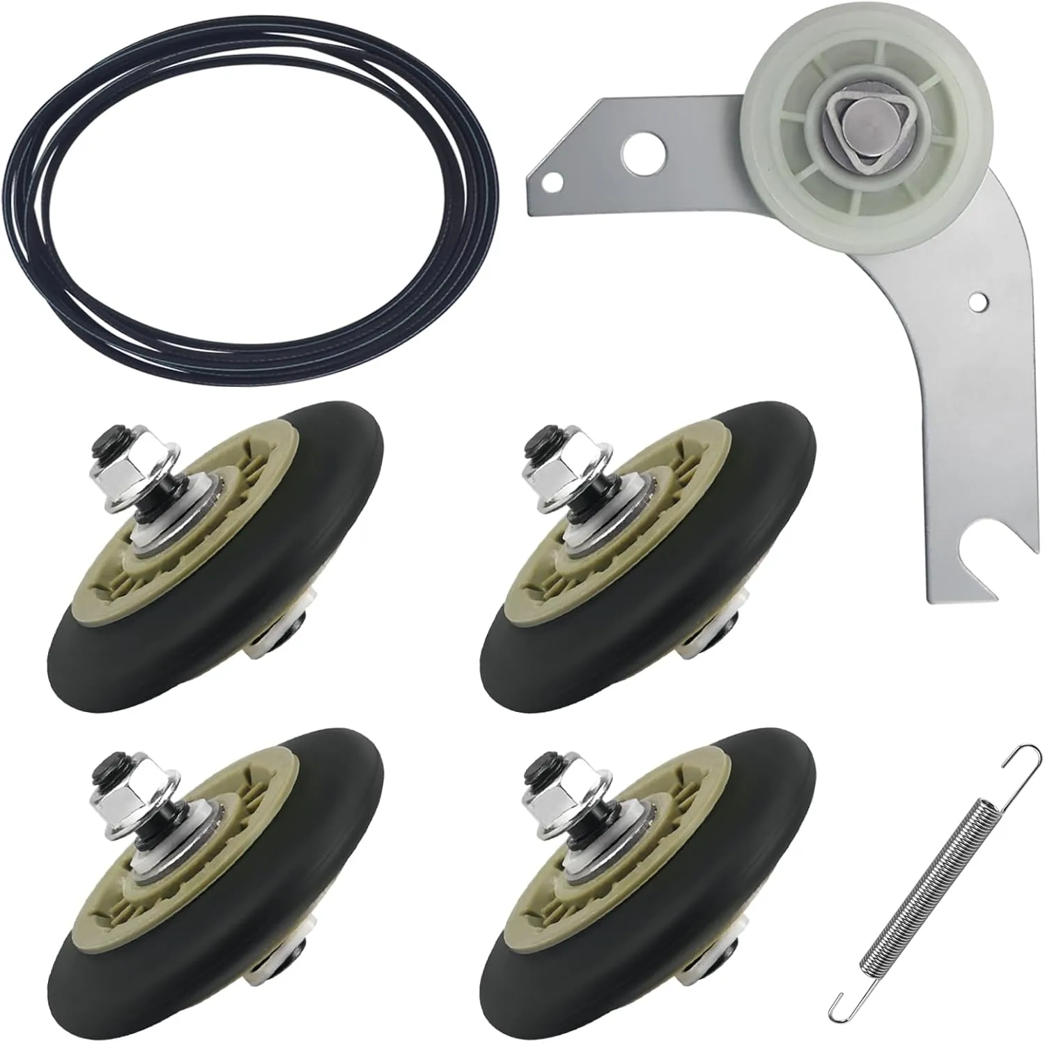 Upgraded Dryer Repair Kit Includes 134715900 Drum Support Roller(4pcs),137315300 Dryer Belt(1pc),134793500 Idler Pulley(1pc) & 131601000 Spring Idler (1pc) for Elec-trolux and Frig-ida-ire