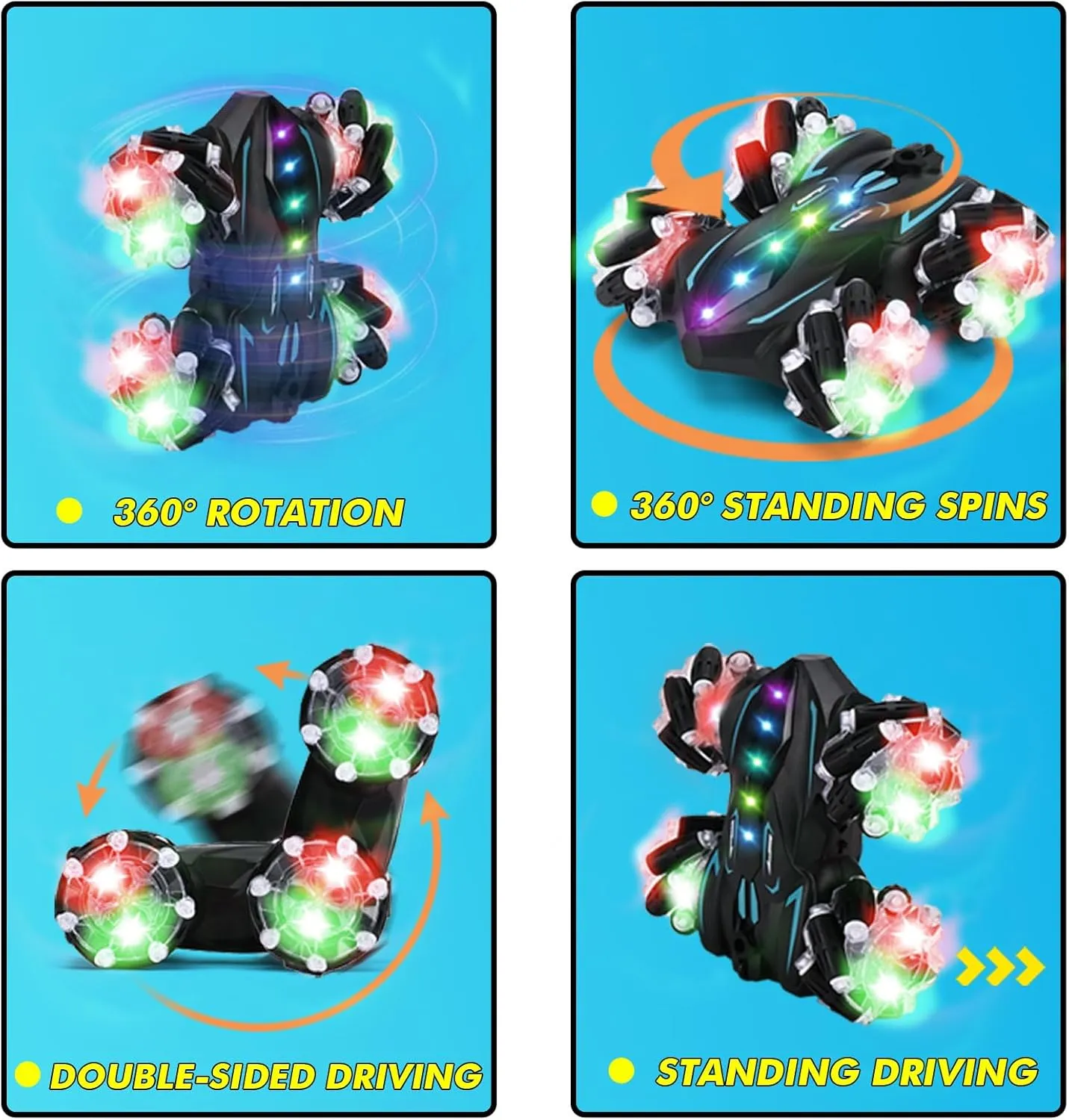 Upgraded Gesture Sensing RC Stunt Car,360° Spins Double-Sided Hand Controlled RC car Spray Watch Remote Control Car with Lights Music Birthday Gifts Toys for Boys Age6-8 8-12
