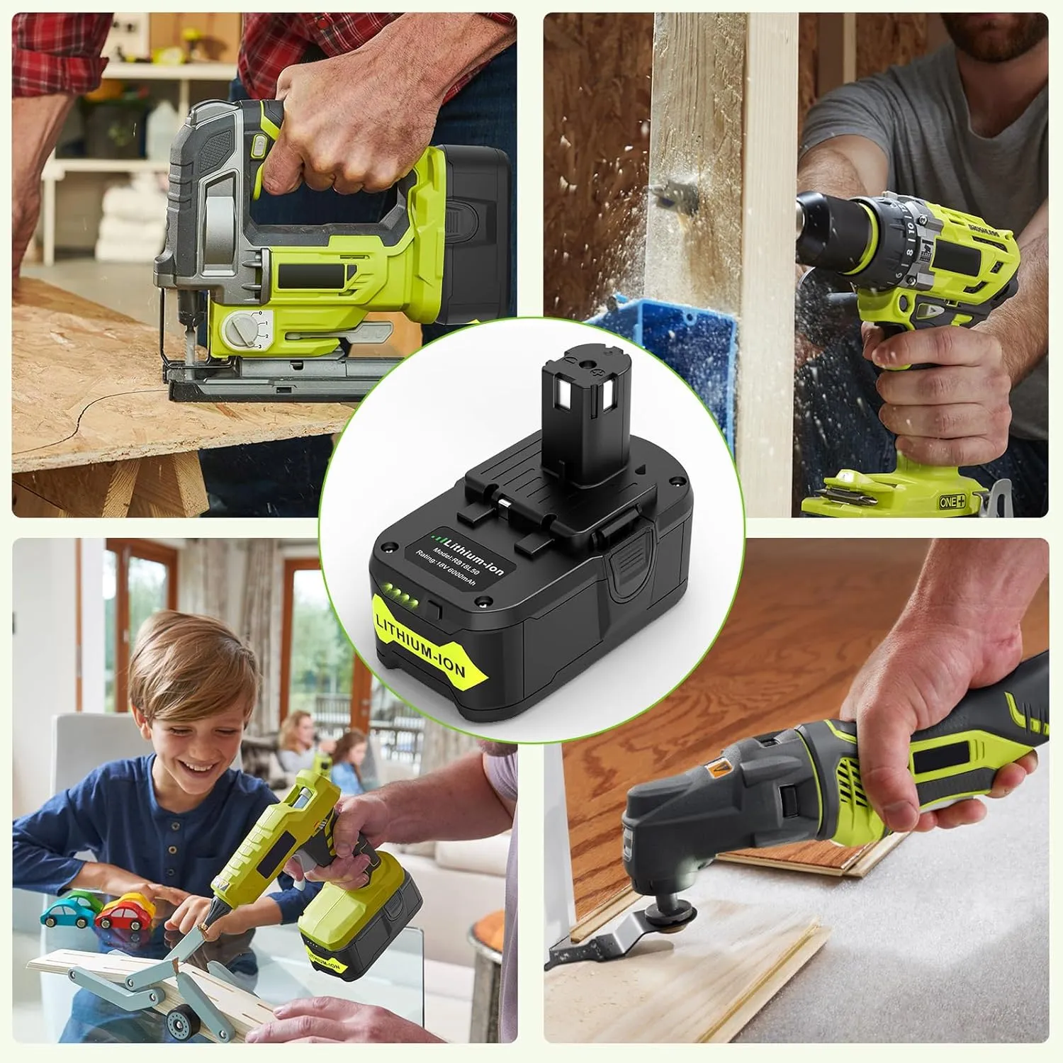 Upgraded P117 21V 3A Rapid Charger   6.0Ah 18V RB18L50 Lithium Battery Combo for RYOBI P108 P102 P104 High Capacity Cordless Tool Batteries (2 Packs)
