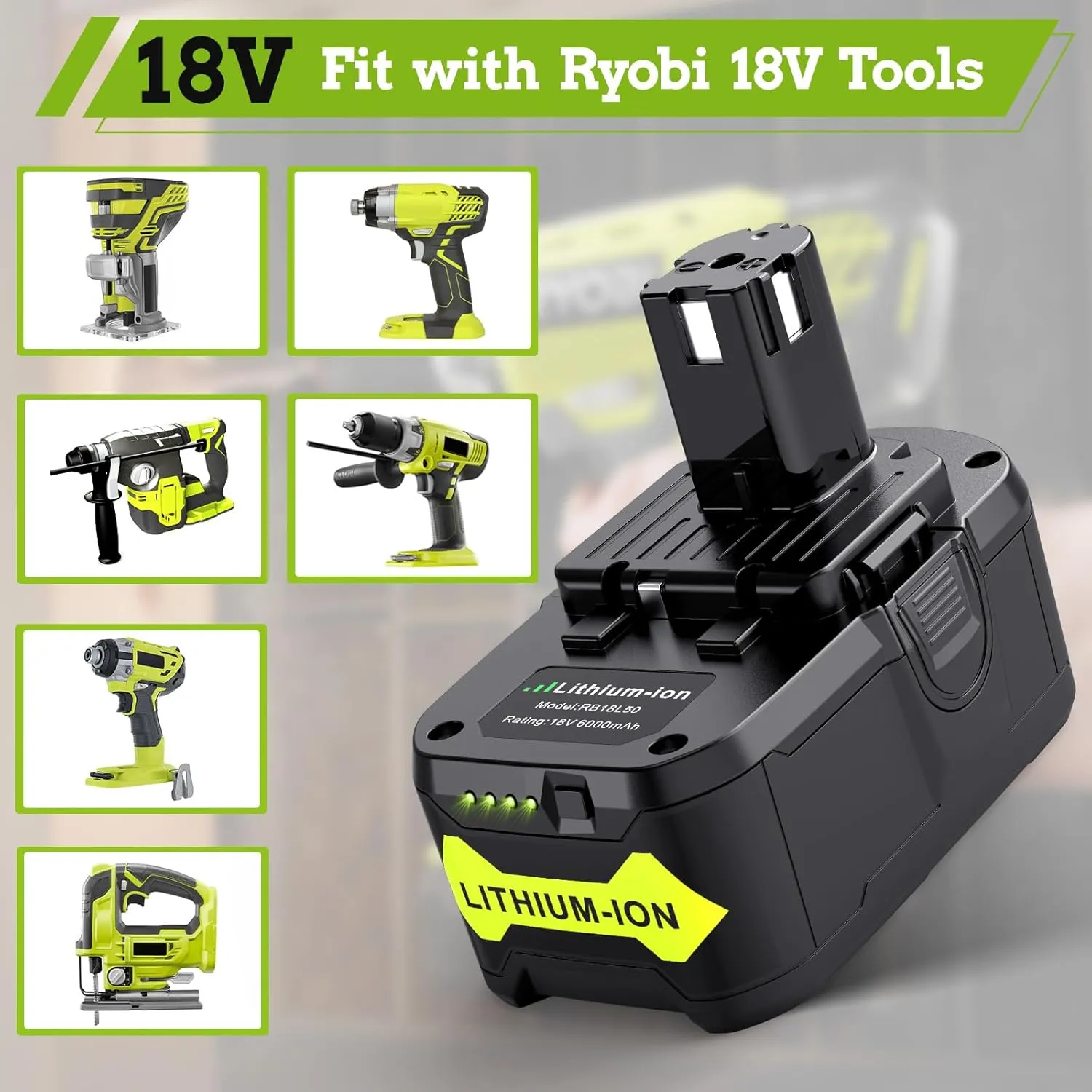 Upgraded P117 21V 3A Rapid Charger   6.0Ah 18V RB18L50 Lithium Battery Combo for RYOBI P108 P102 P104 High Capacity Cordless Tool Batteries (2 Packs)