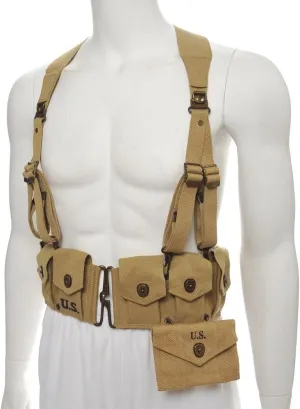 US WW2 M1923 Cartridge Belt with Suspenders & First Aid Kit Khaki Marked JT&L 1942