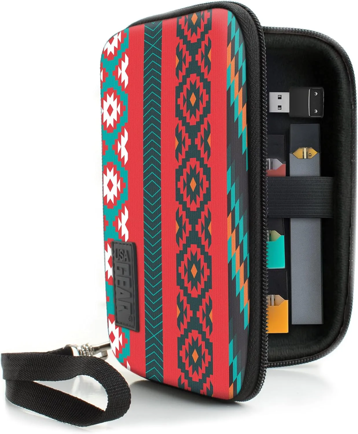 USA GEAR Vape Case - Vape Pen Case with eCigarette and Pod Travel Storage Water Resistant, Wrist Strap, Compact Design, Hard Shell Exterior - Compatible with Vape Pens and More - Southwest (Case Only)