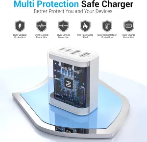 USB C Block 40W, 4 Ports Wall Plug Fast Charging Block, PD QC Multiport Power Adapter USB C Charger Type C for iPhone 16,15,14,13,12,11, Pro Max, X, Xr, Xs, 8, 7, Watch, Galaxy Phones (White 2Pack)