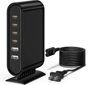 USB C Charger for Multiple Devices, Multi Port Charging Station, Fast Charge Hub, Type C Wall Charger Tower Adapter Block for Apple iPhone, iPad Pro/Mini/Air, Samsung Galaxy, MacBook, Dell XPS, Laptop