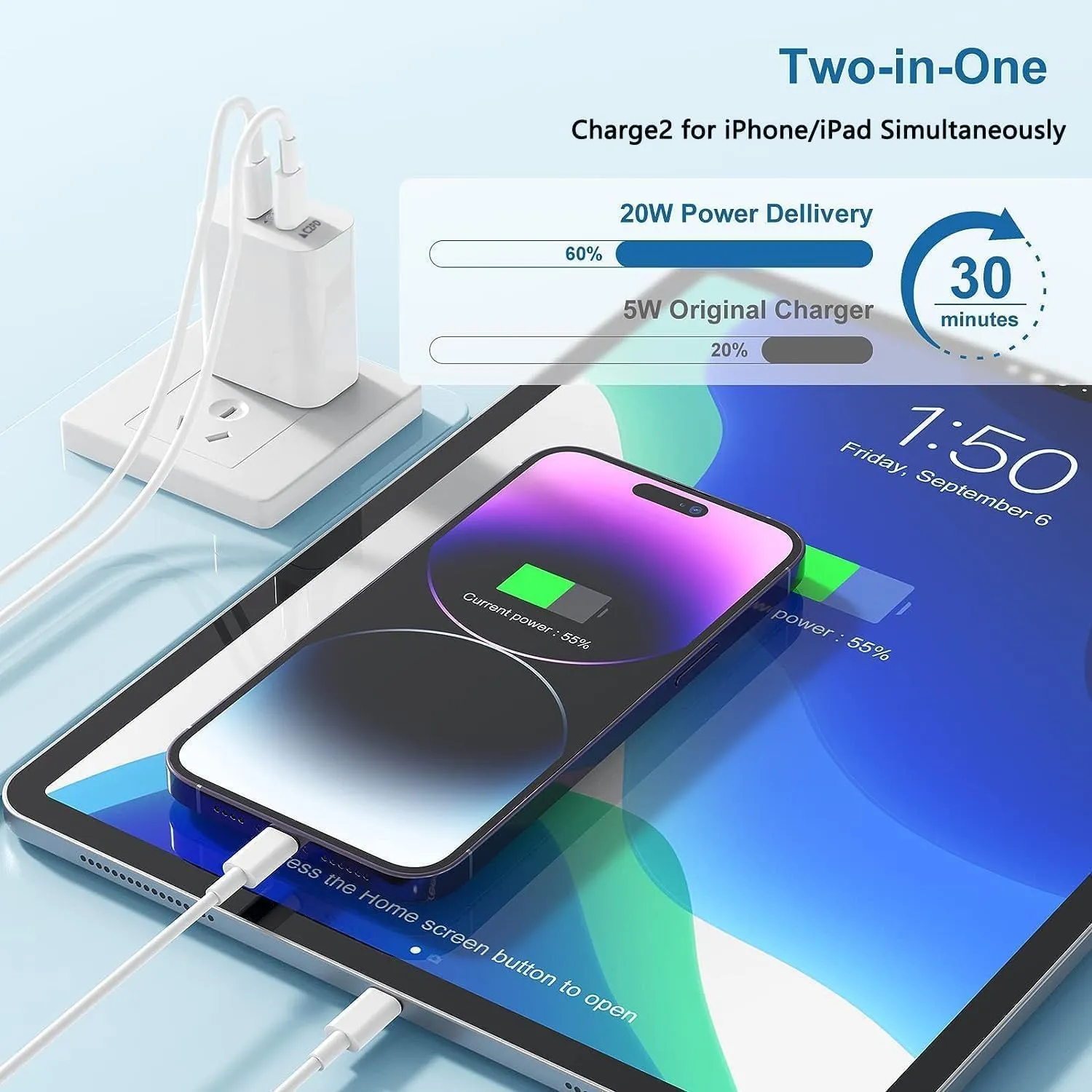 USB C Fast Charger Block,USB C Charging Block 2-Pack Type C 2in1 Dual Ports Plug Wall Charger, Fast Type C Charger for iPhone 16/16e/16 Plus/16 Pro/16 Pro Max/15 Pro Max/14/13/12/11/Xs Max/XR/X,iPad