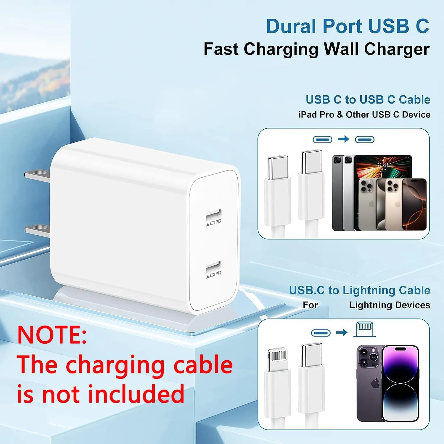 USB C Fast Charger Block,USB C Charging Block 2-Pack Type C 2in1 Dual Ports Plug Wall Charger, Fast Type C Charger for iPhone 16/16e/16 Plus/16 Pro/16 Pro Max/15 Pro Max/14/13/12/11/Xs Max/XR/X,iPad