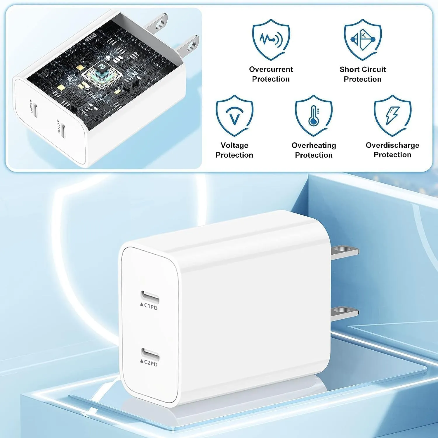 USB C Fast Charger Block,USB C Charging Block 2-Pack Type C 2in1 Dual Ports Plug Wall Charger, Fast Type C Charger for iPhone 16/16e/16 Plus/16 Pro/16 Pro Max/15 Pro Max/14/13/12/11/Xs Max/XR/X,iPad