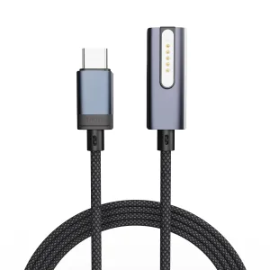 USB-C to Magnetic 3 Cable with Side Suction Function, Compatible with Magsafe Charging Cable for 14” 16” MacBook Pro 2024 M3 Pro & Max, MacBook Air 2022 M2, 2023 M2 Pro & Max - 6.6ft Gery black