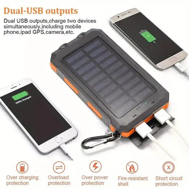 USB Portable Charger 10000mAh Solar Power Bank for Cell Phone and Laptops