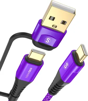 USB Type C Charger Cable 6.6ft PD 100w iPhone 16 15 Charger 2-in-1 USB C to USB C Cable Nylon Braid for iPhone 16 15 Pro Max Plus MacBook iPad Pro/Air Samsung Galaxy S24 S23 S22 Note 20 10 Pixel Moto