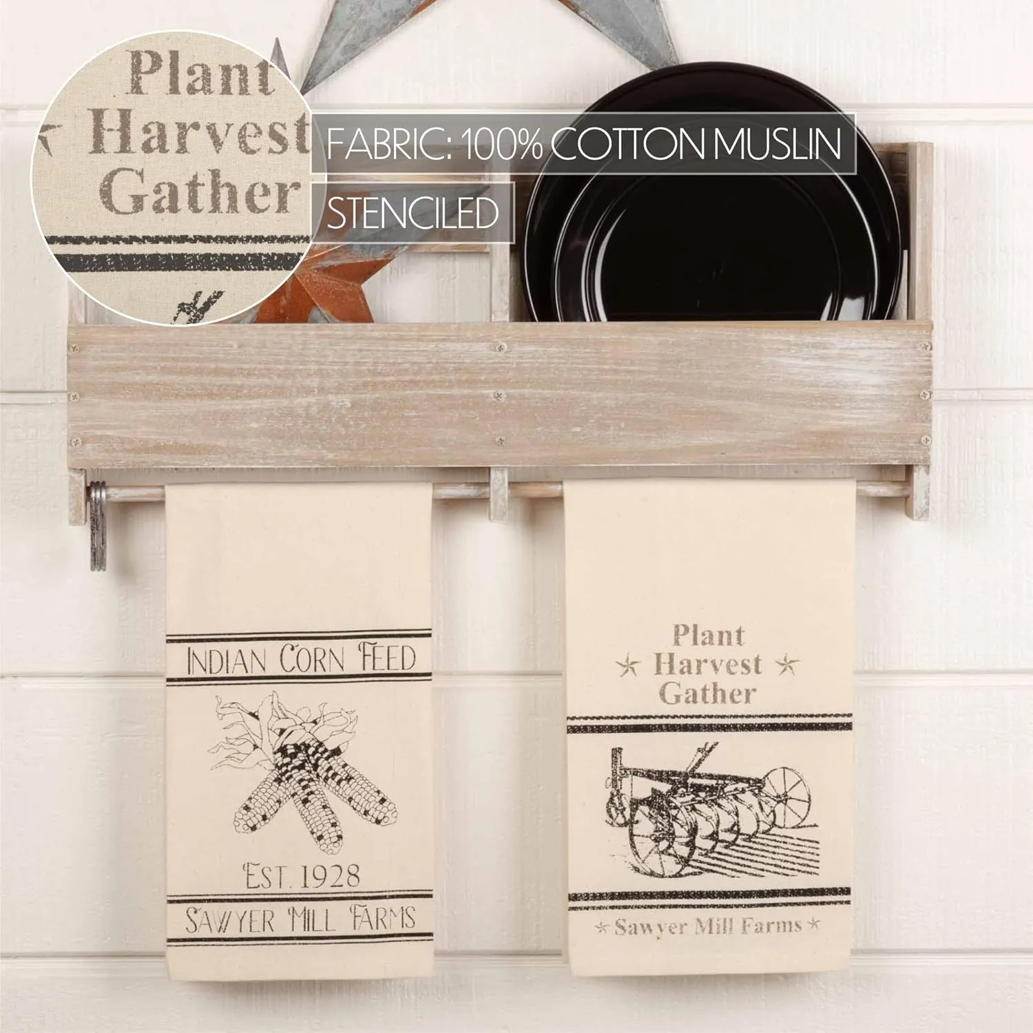 VHC Brands Sawyer Mill Kitchen-linens, Towel Set of 2 19x28, Corn & Plow