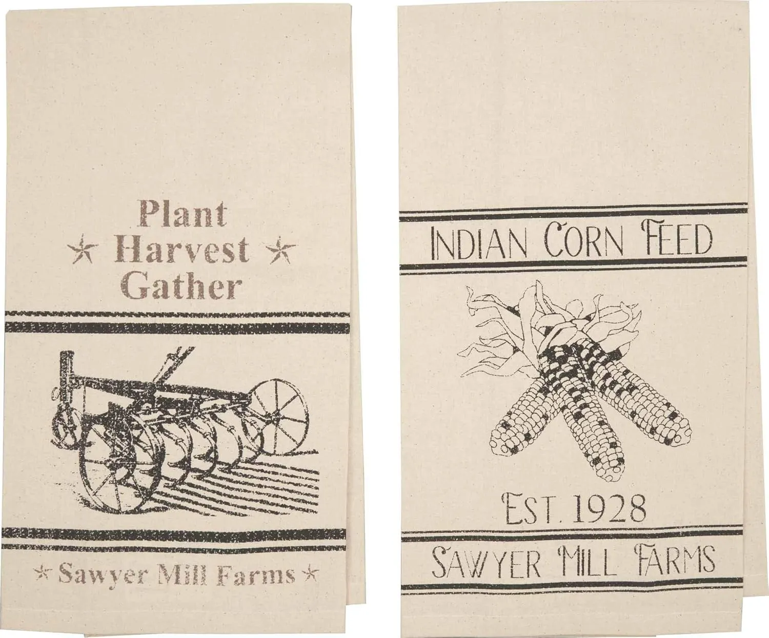 VHC Brands Sawyer Mill Kitchen-linens, Towel Set of 2 19x28, Corn & Plow