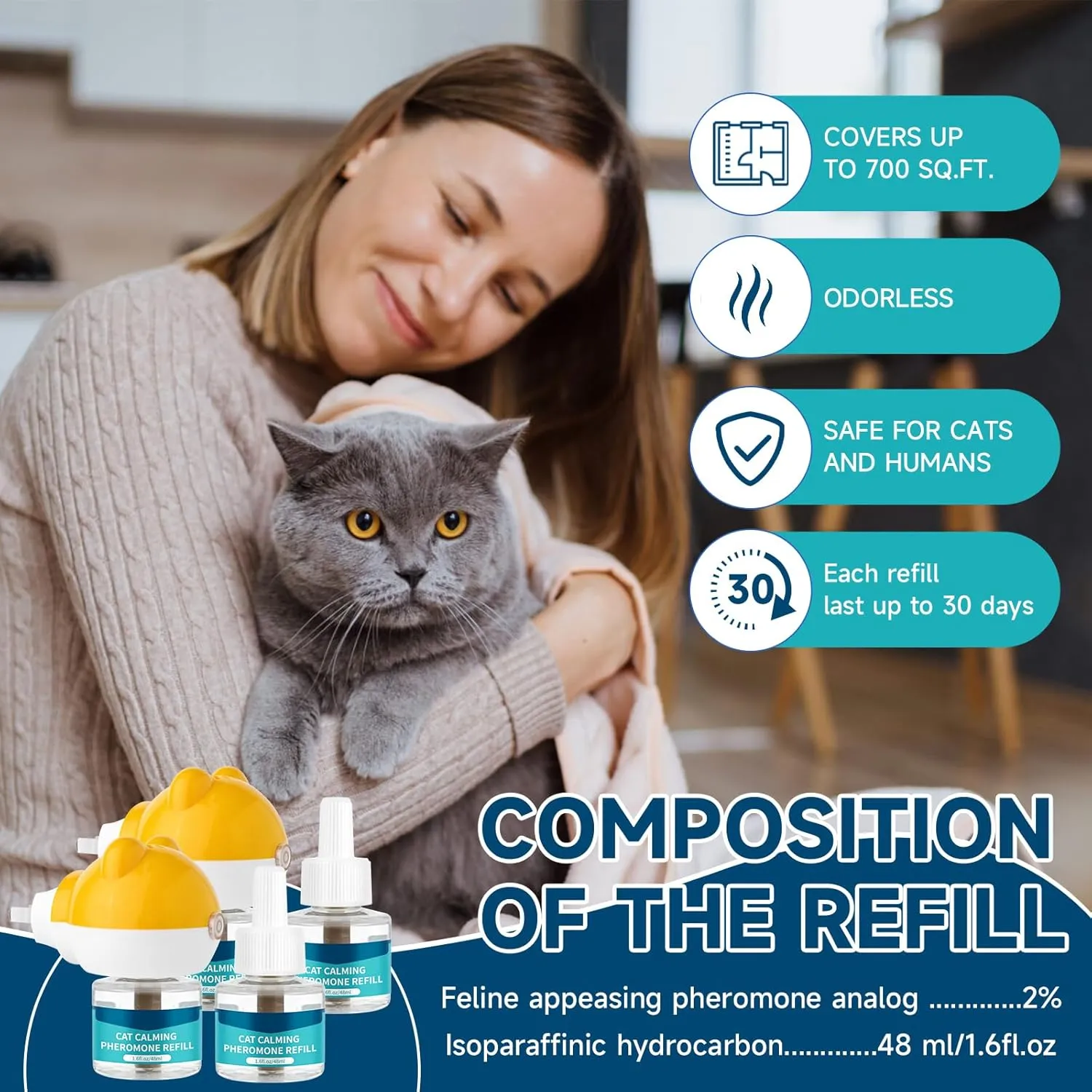 VICSOM Cat Calming Diffuser Kit, Cat Pheromones Calming Diffuser for Cat, 6-in-1 Cat Calm Plug in Kit with 2 Diffuser   4 Refill, 120 Days Anti Anxiety Relief Stress Effect