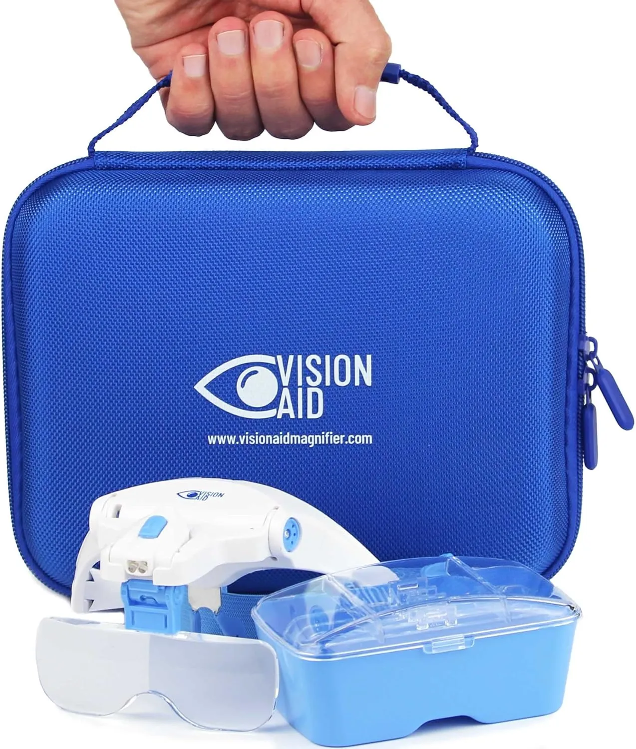 Vision Aid Magnifying Glasses with LED Light 5 Lenses Headband Case Hands Free Lighted Dental Loupe Head Magnifier Optivisor for Hobby Crafts Painting Close Work - Battery Powered