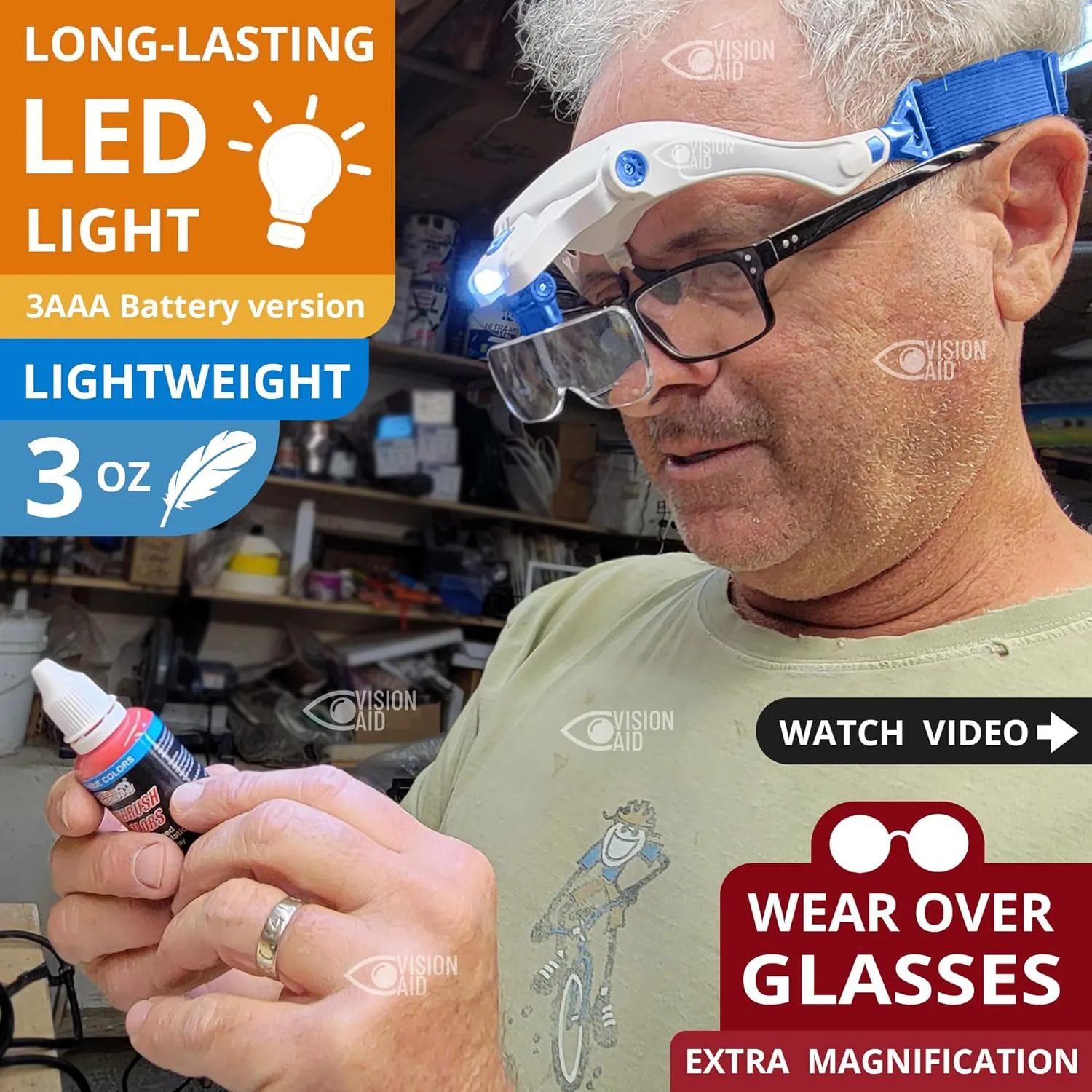 Vision Aid Magnifying Glasses with LED Light 5 Lenses Headband Case Hands Free Lighted Dental Loupe Head Magnifier Optivisor for Hobby Crafts Painting Close Work - Battery Powered