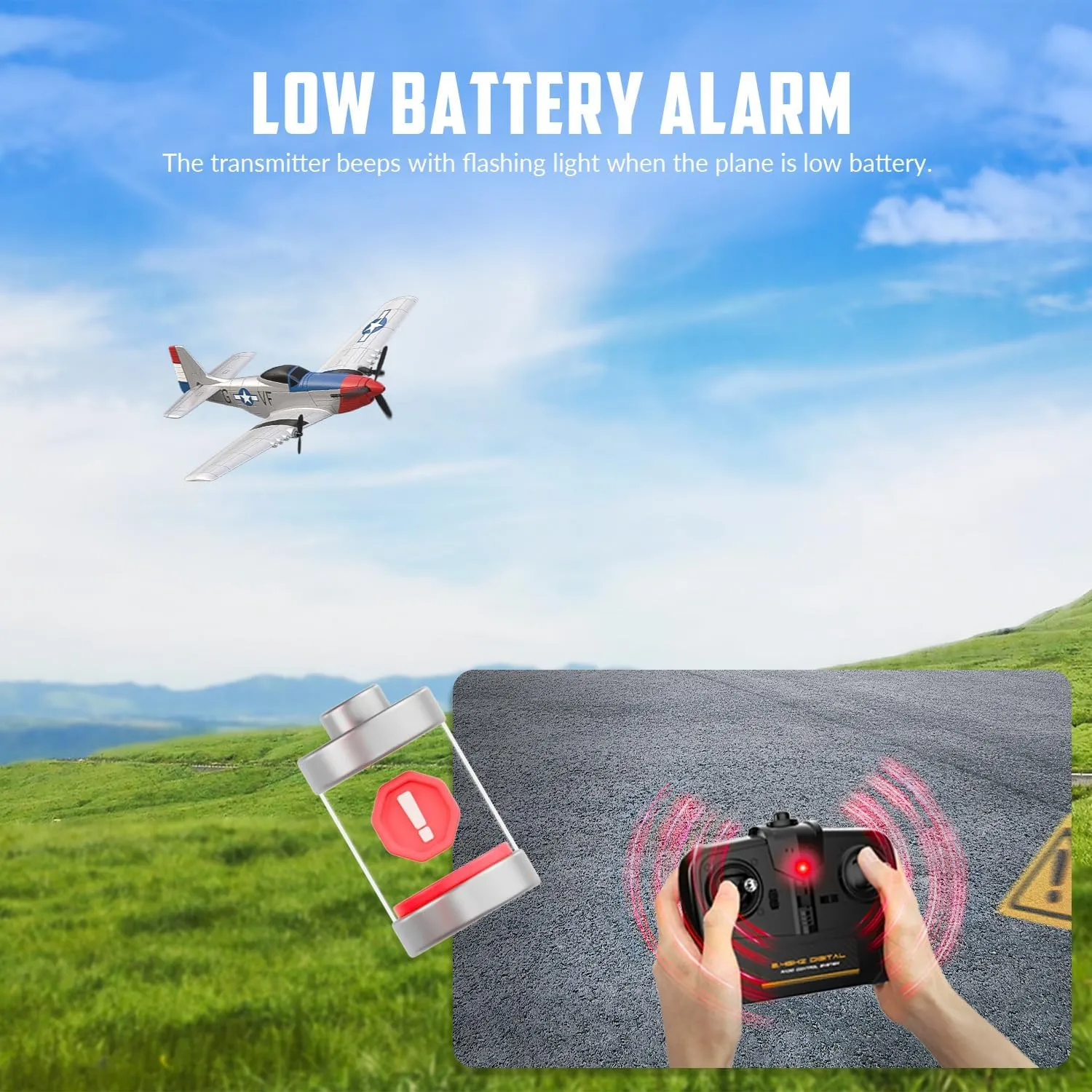 VOLANTEXRC RC Plane 3 Channel Remote Control Airplane Fighter Toys, 2.4GHz 6-axis Gyro Stabilizer RTF Glider Aircraft Plane, Easy to Fly for Adults Kids Beginners Boys (P-51D Mustang)