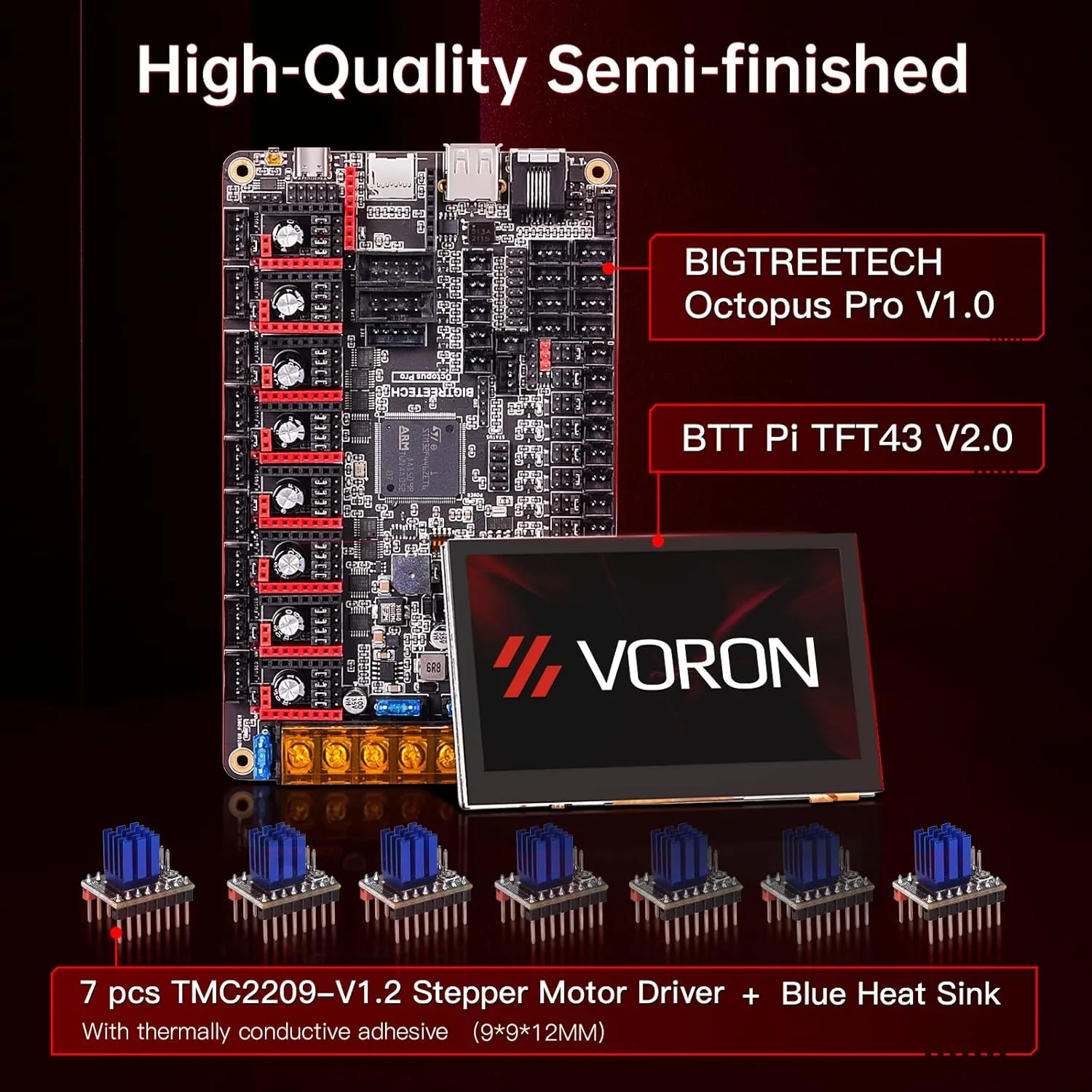 Voron 2.4 R2 Full Set Electronics Kit with Octopus Pro V1.0.1 Pi BTT TFT43 V2.1 TMC2209 V1.3 42 Stepper Motor Hotend Power Supply 3D Printer Accessories for Voron 2.4 3D Printer Klipper Screen