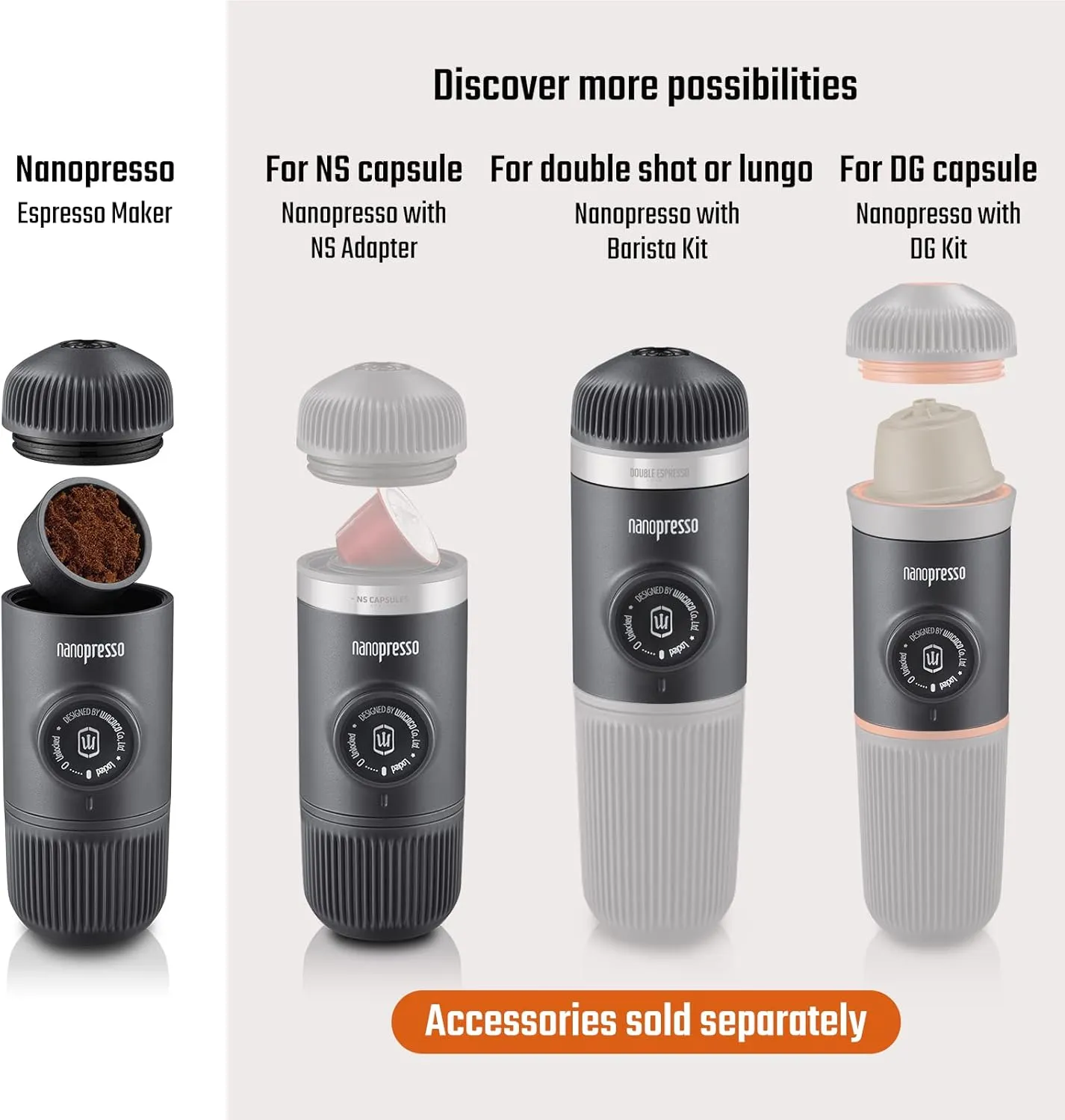 WACACO Nanopresso Portable Espresso Maker Bundled with Protective Case, Mini Travel Coffee Machine, Perfect for Camping, Travel Thanksgiving Christmas Coffee Present (Elements Lava Red)