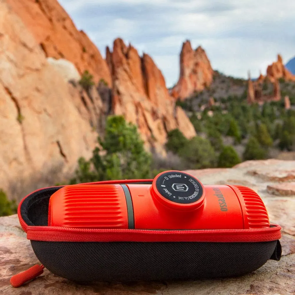 WACACO Nanopresso Portable Espresso Maker Bundled with Protective Case, Mini Travel Coffee Machine, Perfect for Camping, Travel Thanksgiving Christmas Coffee Present (Elements Lava Red)