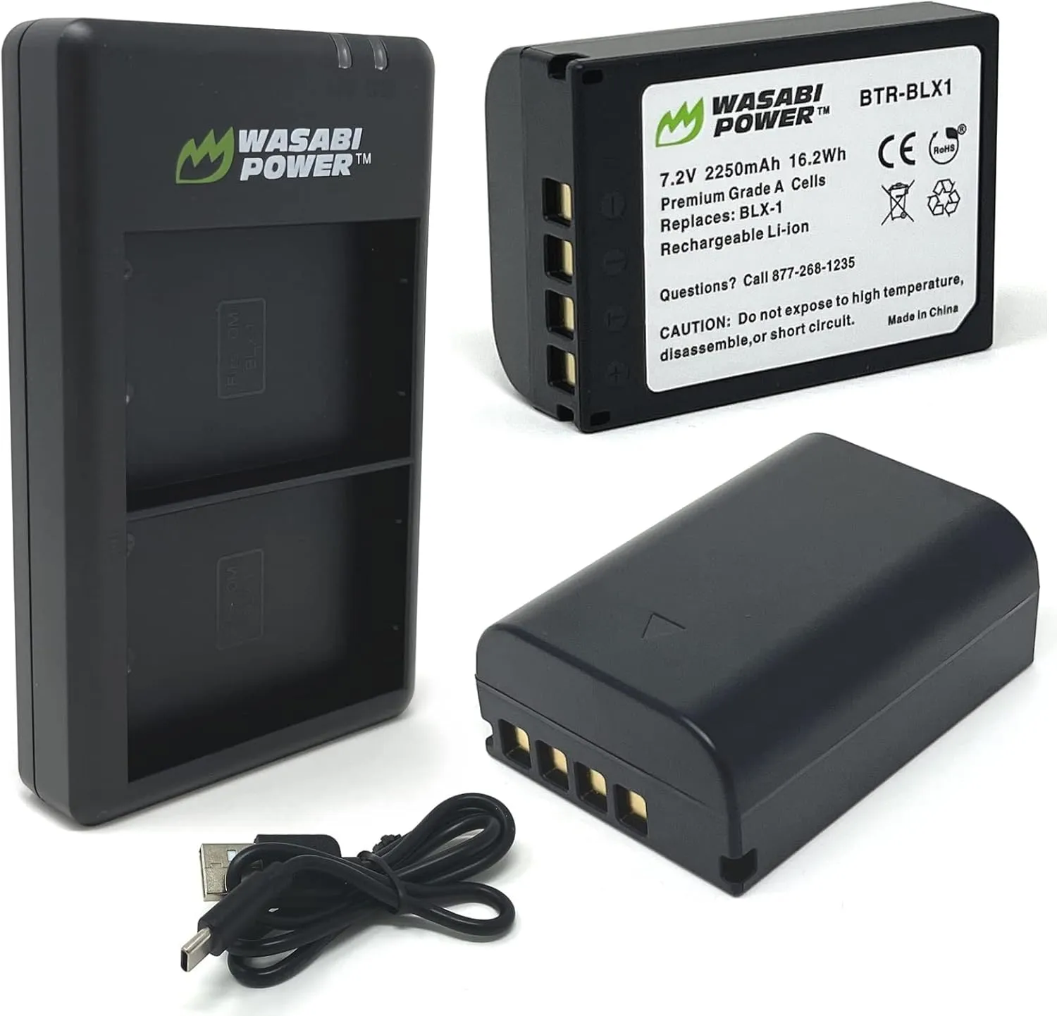 Wasabi Power Battery (2-Pack) and USB-C Dual Charger for Olympus BLX-1 and Olympus OM System OM-1/ OM-1 Mark ii
