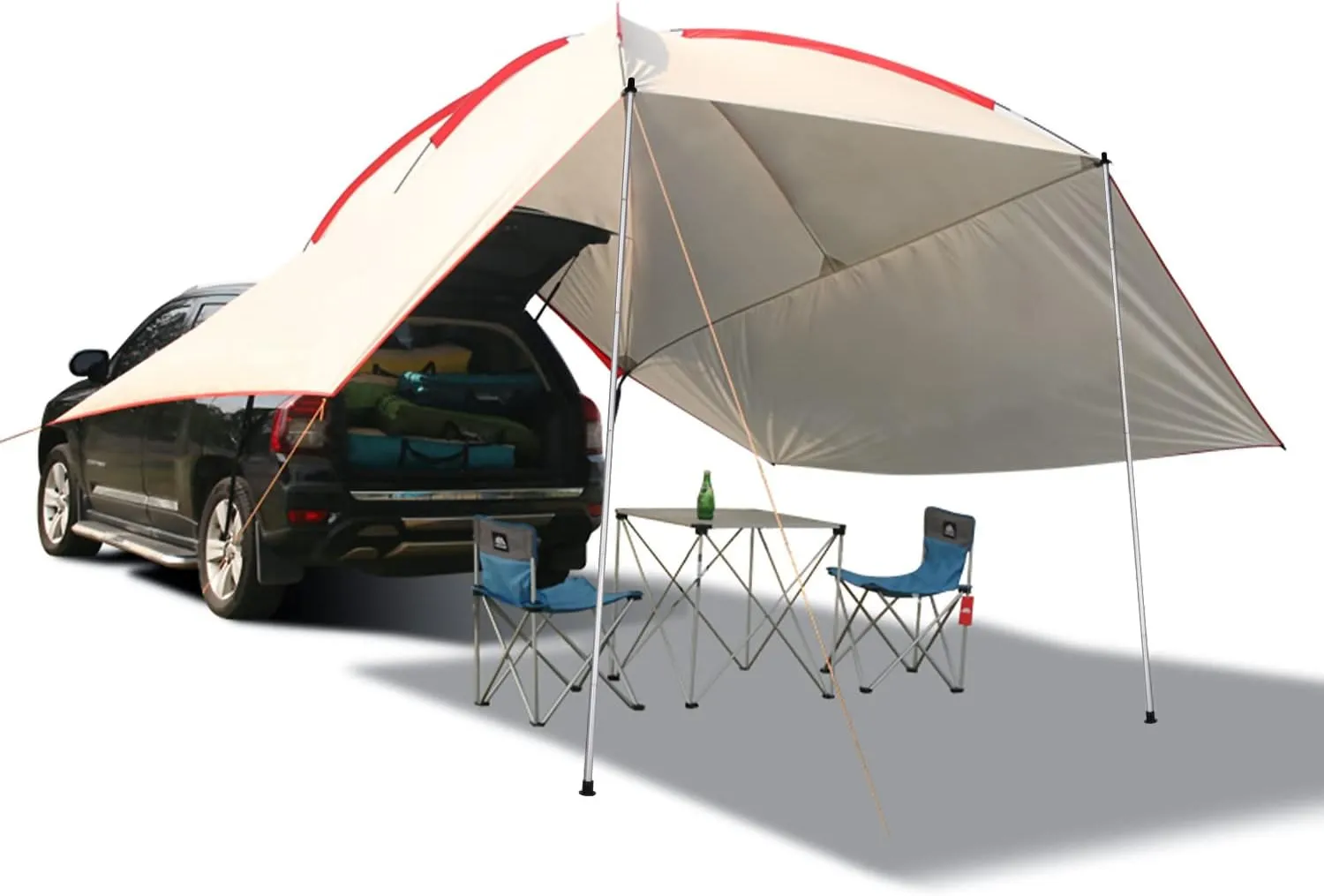 Waterproof Car Awning Sun Shelter, Portable Camping Tarp Canopy Tailgate Sun Shade for Camping, SUV, Truck, Van, Beach, Beige
