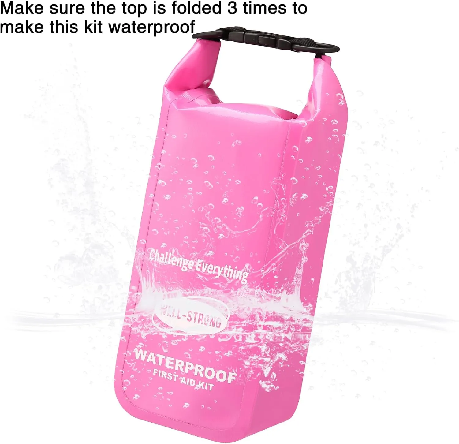 Waterproof First Aid Kit Roll Top Boat Emergency Kit with Waterproof Contents for Fishing Kayaking Boating Swimming Camping Rafting Beach Pink