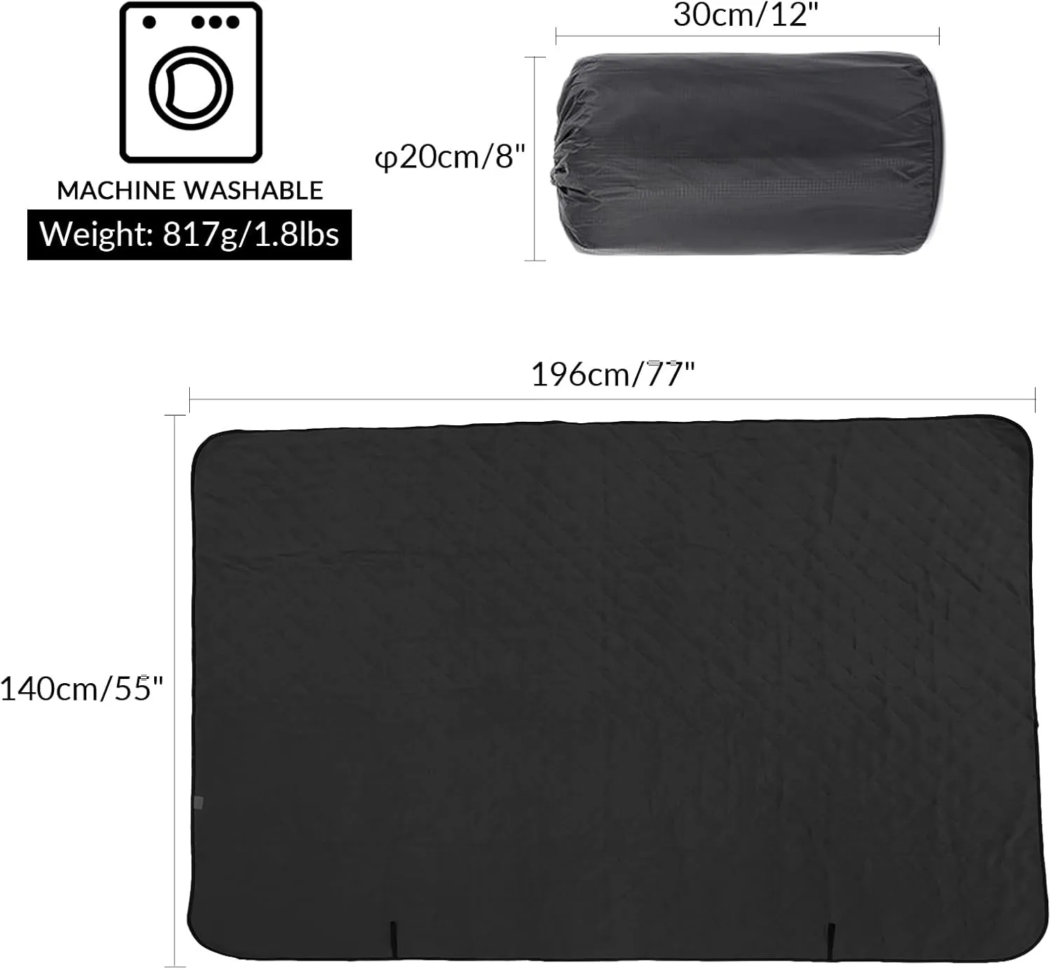 Waterproof Stadium Blanket for Cold Weather, Soft Warm Windproof Fleece Blanket for Outdoor Sports, Camping, Picnic, Beach, Car, Pets, Machine Washable 77"x55", Black