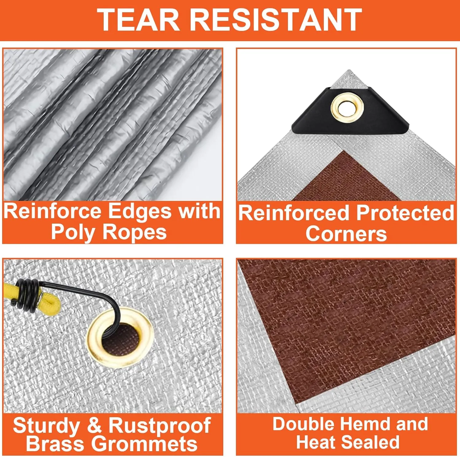 Waterproof Tarp 10x12 Ft Heavy Duty 16 Mil With Brass Grommets and Reinforced Edges, UV&Fade Resistant for Outdoor Camping Roof Pool Tent