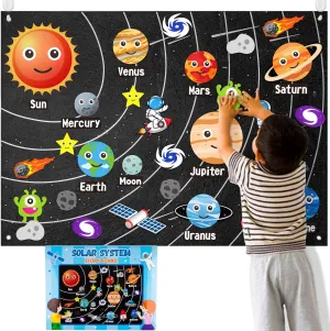 WATINC 44Pcs Outer Space Felt Story Board Set 3.5 Ft Solar System Universe Storytelling Flannel Interactive Play Kit with Hooks Astronaut Planets Alien Galaxy Reusable Wall Hanging Gift for Boys Girls