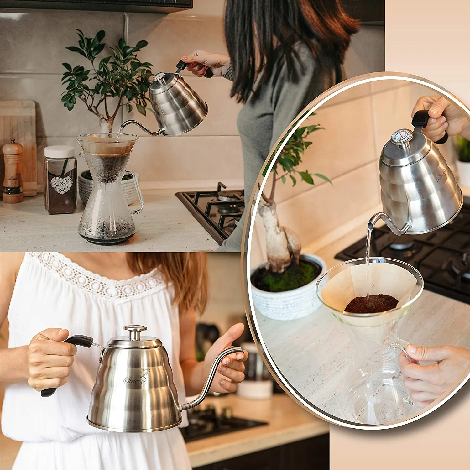 WENEGG Pour Over Coffee Kettle with Thermometer for Exact Temperature 40 fl oz - Premium Stainless Steel Gooseneck Tea Kettle for Drip Coffee, French Press and Tea (Black)