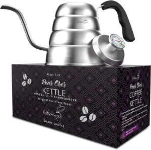WENEGG Pour Over Coffee Kettle with Thermometer for Exact Temperature 40 fl oz - Premium Stainless Steel Gooseneck Tea Kettle for Drip Coffee, French Press and Tea (Black)