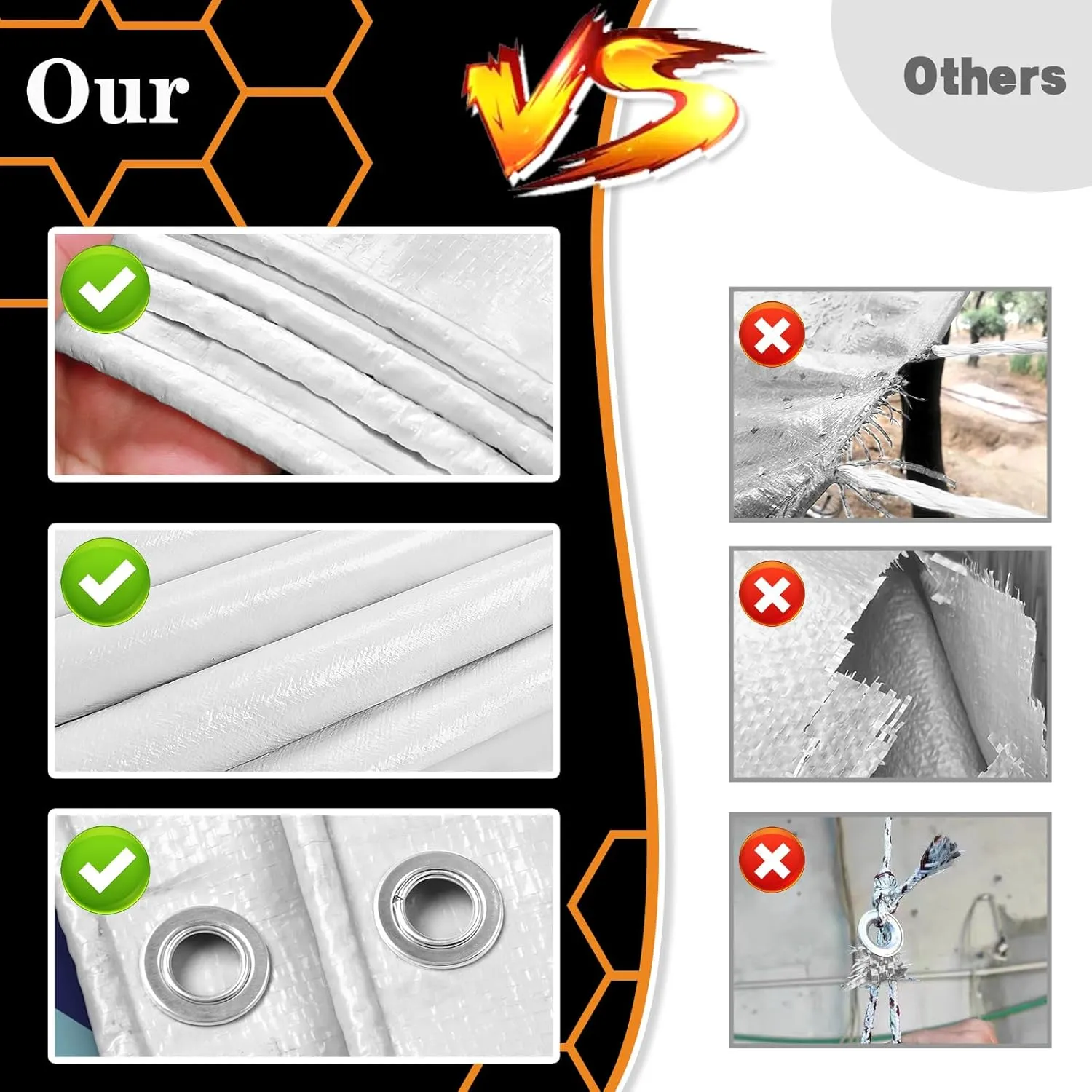 White Heavy Dut Waterproof Tarp 6' x 20', 10 Mil Thick, High Durability, Rip and Tear Resistant with Metal Grommets Every 20 Inches