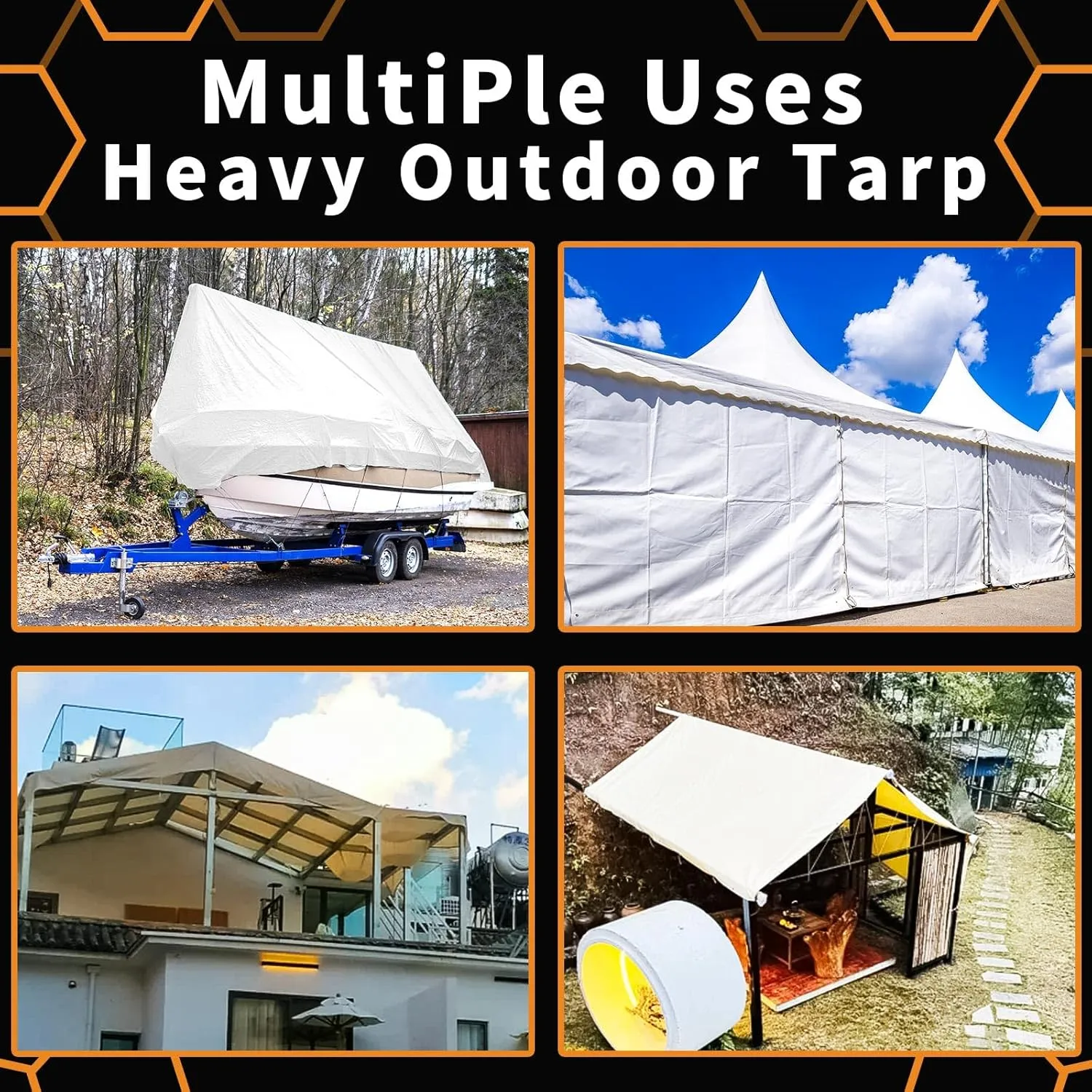White Heavy Dut Waterproof Tarp 6' x 20', 10 Mil Thick, High Durability, Rip and Tear Resistant with Metal Grommets Every 20 Inches
