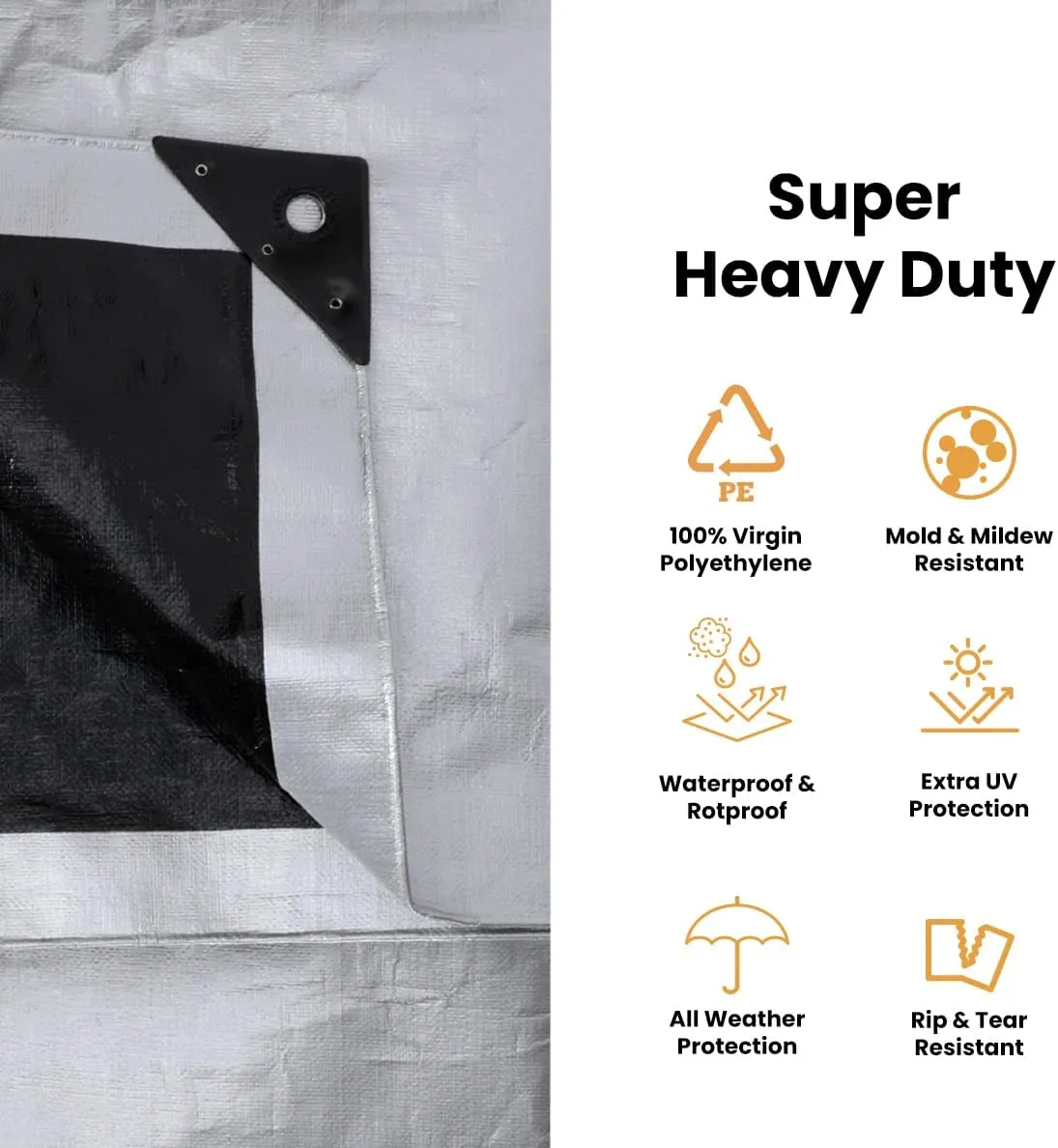 WHITEDUCK Super Heavy Duty Poly Tarp Cover 16 Mil & 10 Mil with Grommets and Reinforced Edges (Brown, White & Silver Black) (Silver Black- 16 Mil, 8' x 10')